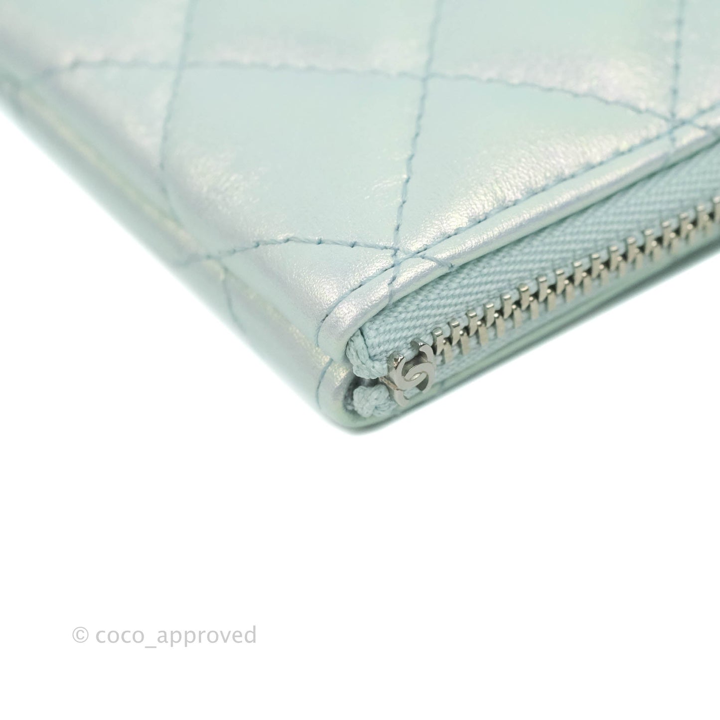 Chanel Mini Quilted O Case Iridescent Light Blue Calfskin Silver Hardware