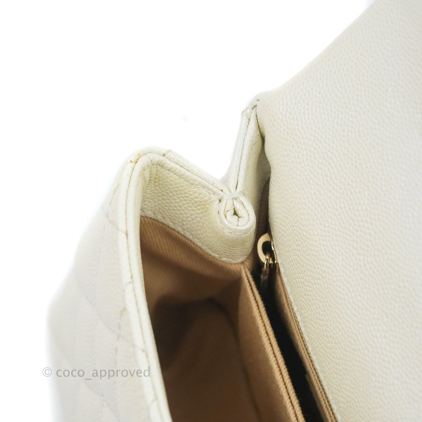 Chanel Mini Coco Handle Quilted Iridescent Pearl White Caviar Gold Hardware