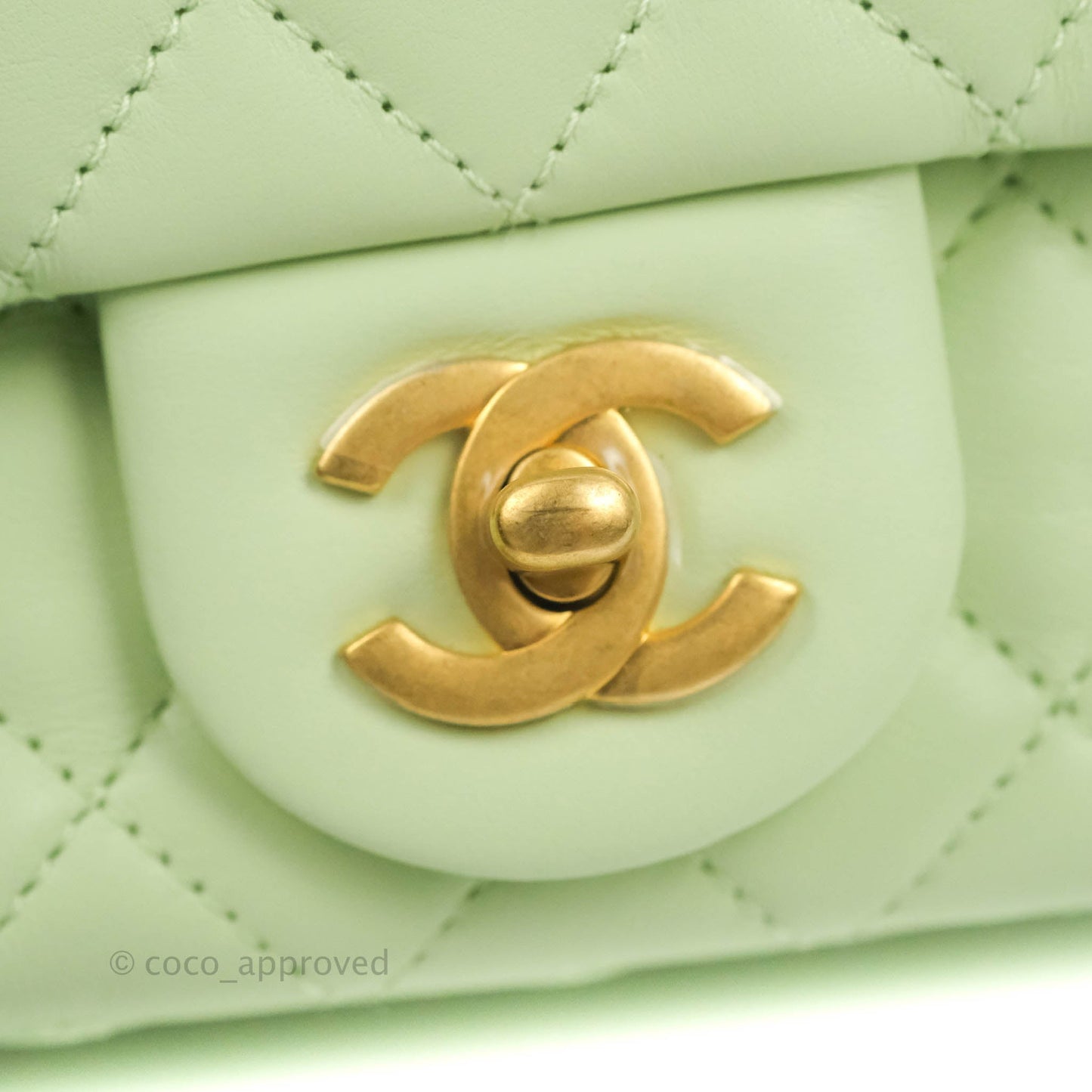 Chanel Mini Square Pearl Crush Quilted Avocado Green Lambskin Aged Gold Hardware