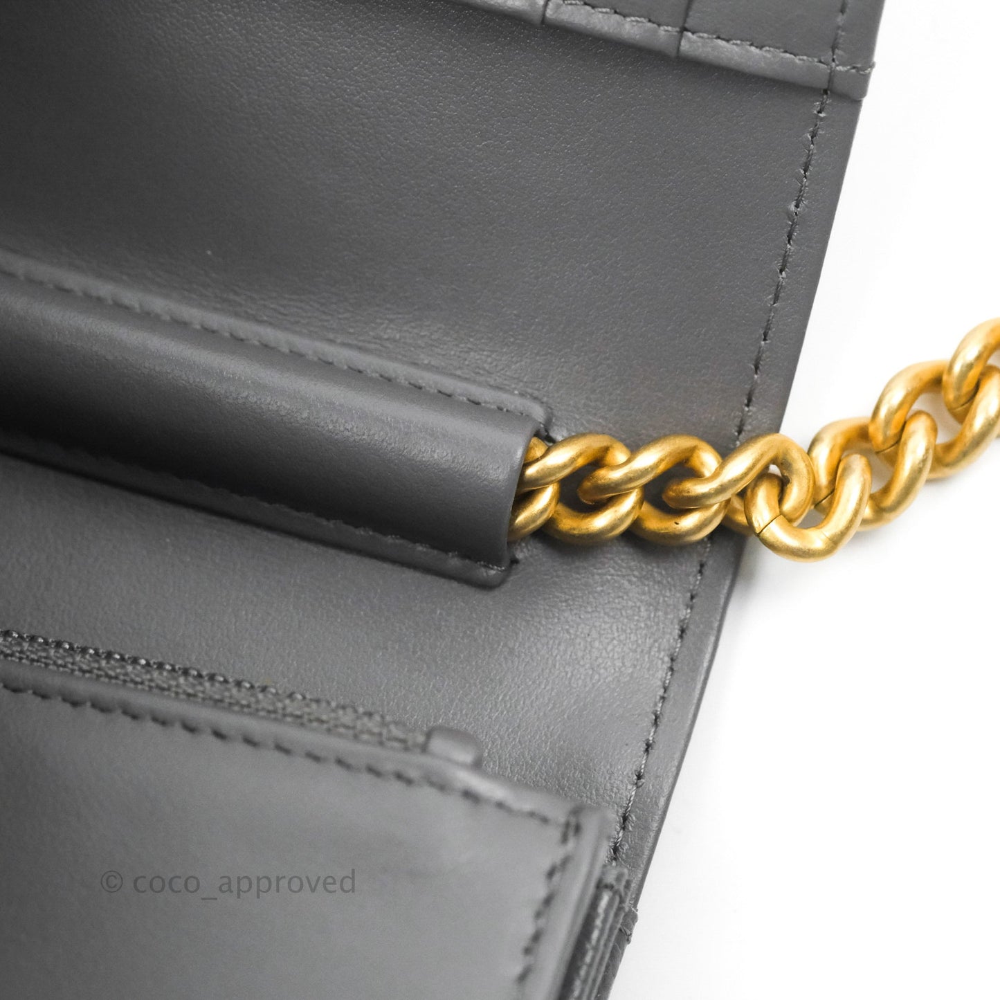 Chanel Quilted Mini Boy Wallet on Chain WOC Dark Grey Caviar Aged Gold Hardware