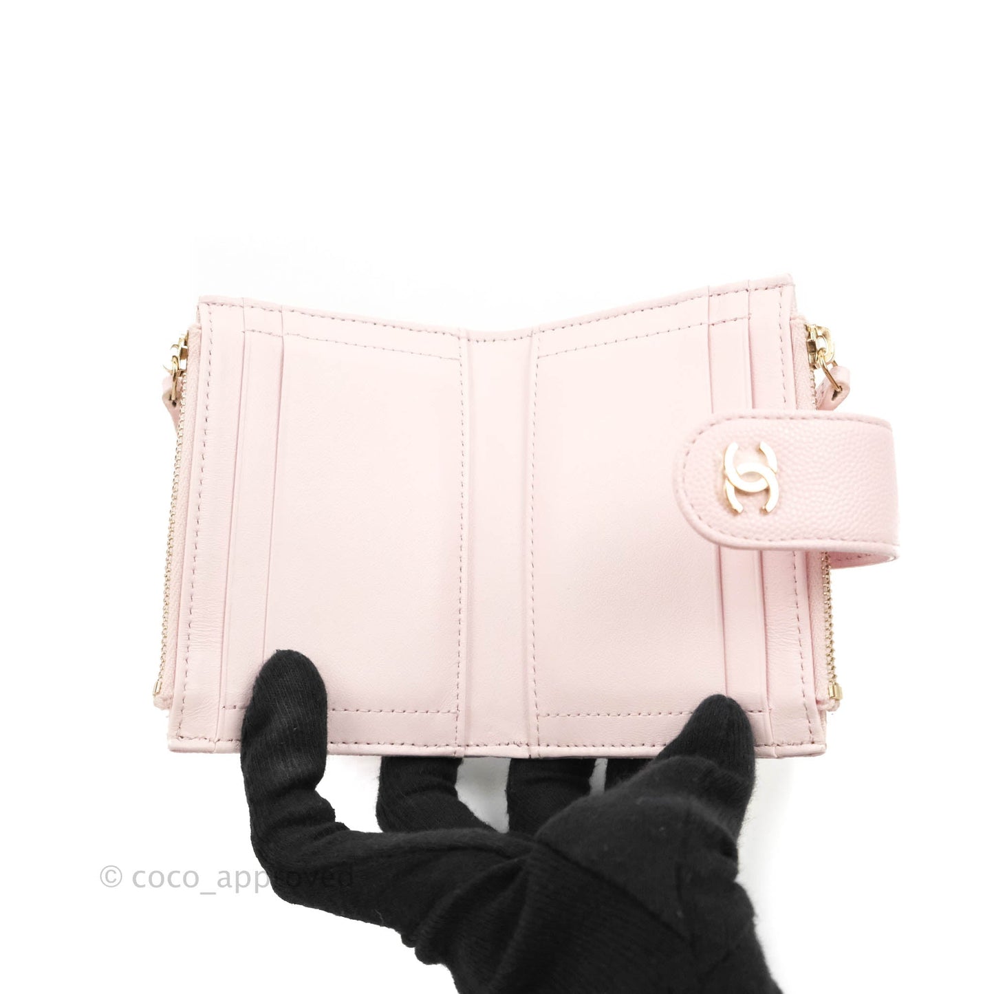 Chanel Folded Double Zip Coin Case Card Pink Caviar Gold Hardware