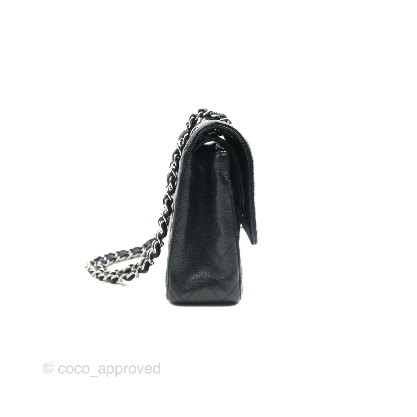 Chanel Classic M/L Medium Flap Quilted Black Caviar Silver Hardware