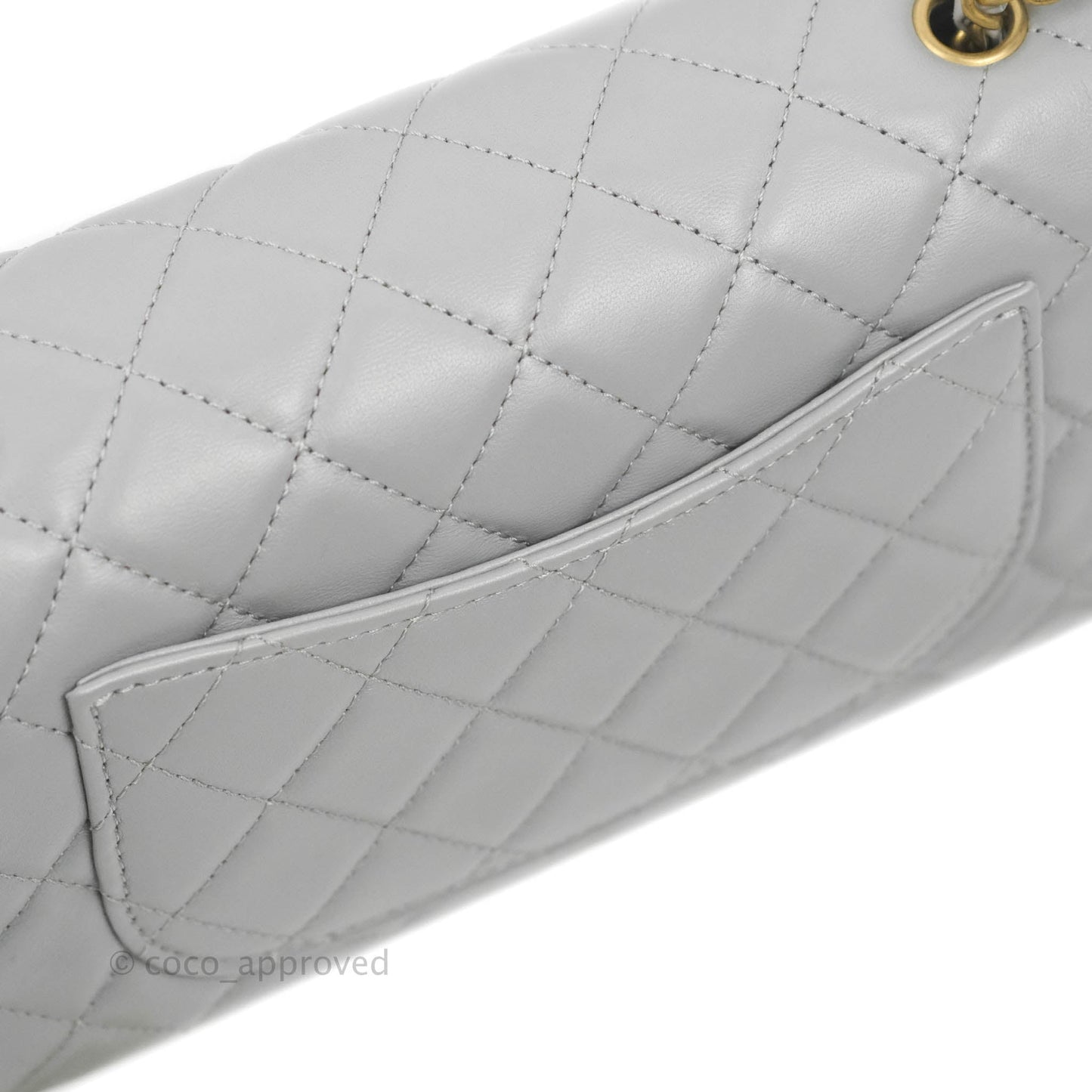 Chanel Mini Rectangular Pearl Crush Quilted Grey Lambskin Aged Gold Hardware