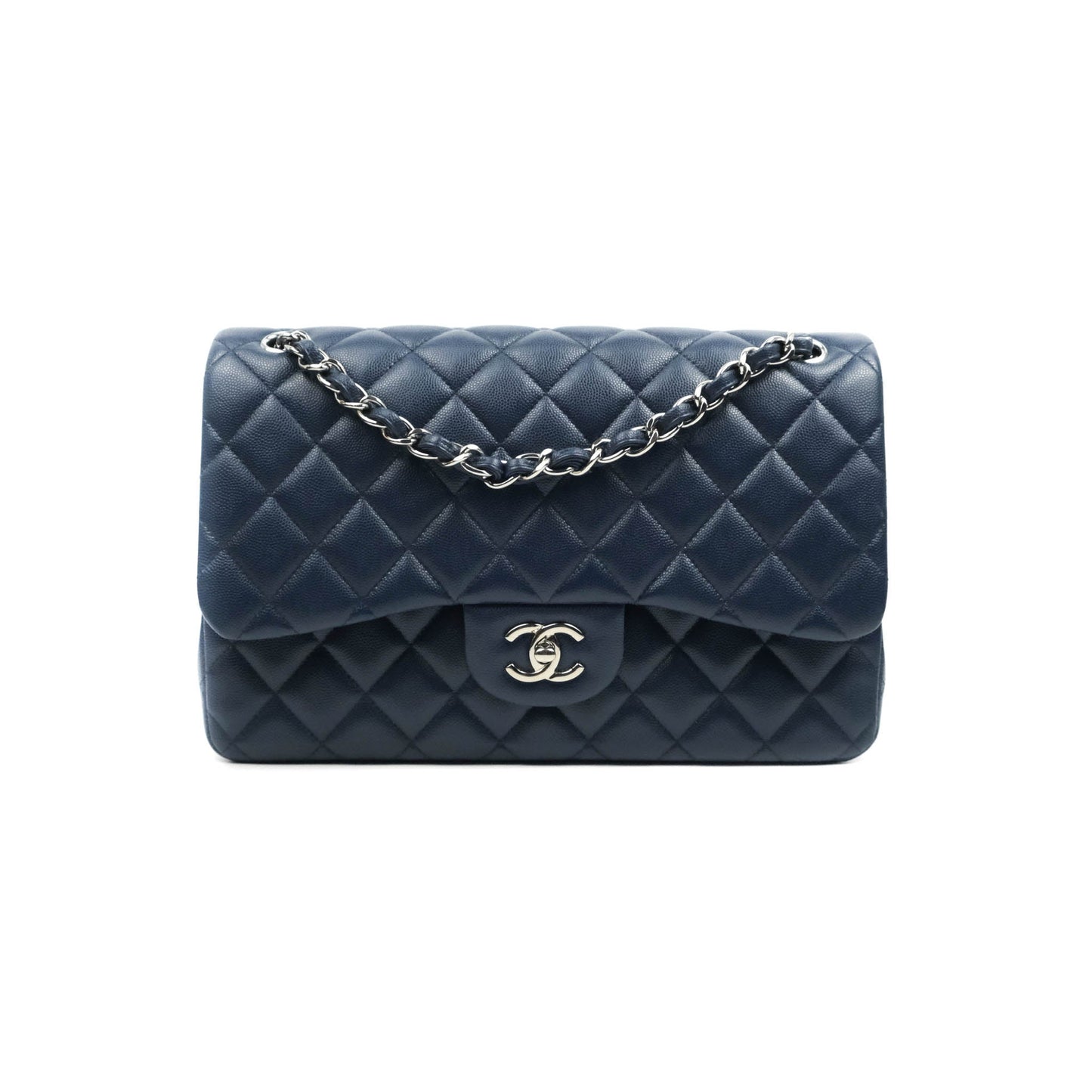 Chanel Jumbo Double Flap Navy Caviar Silver Hardware⁣⁣