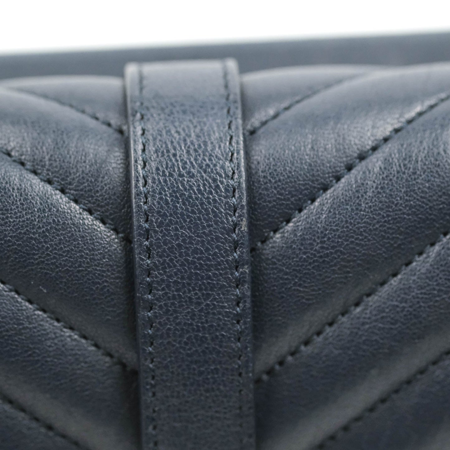 Saint Laurent Chevron Large College Navy Chain Bag Ruthenium Hardware