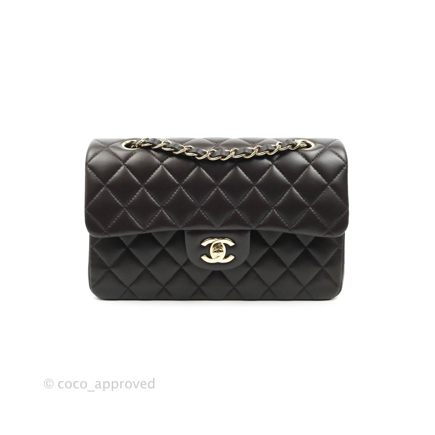 Chanel Classic Small S/M Lambskin Chocolate Brown Gold Hardware