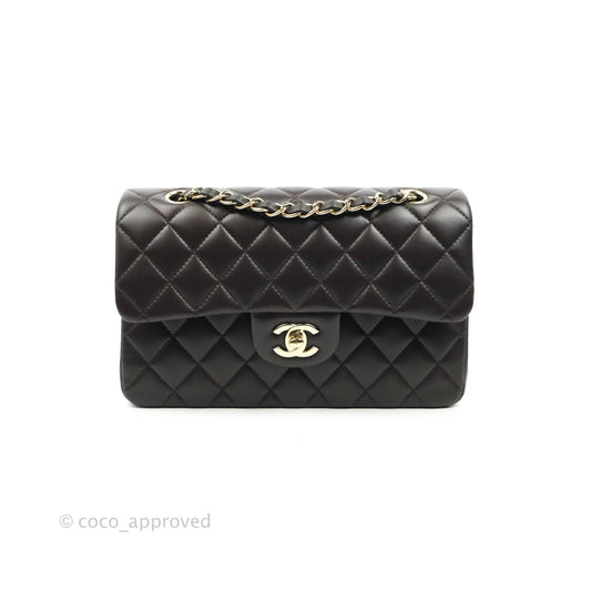 Chanel Classic Small S/M Lambskin Chocolate Brown Gold Hardware