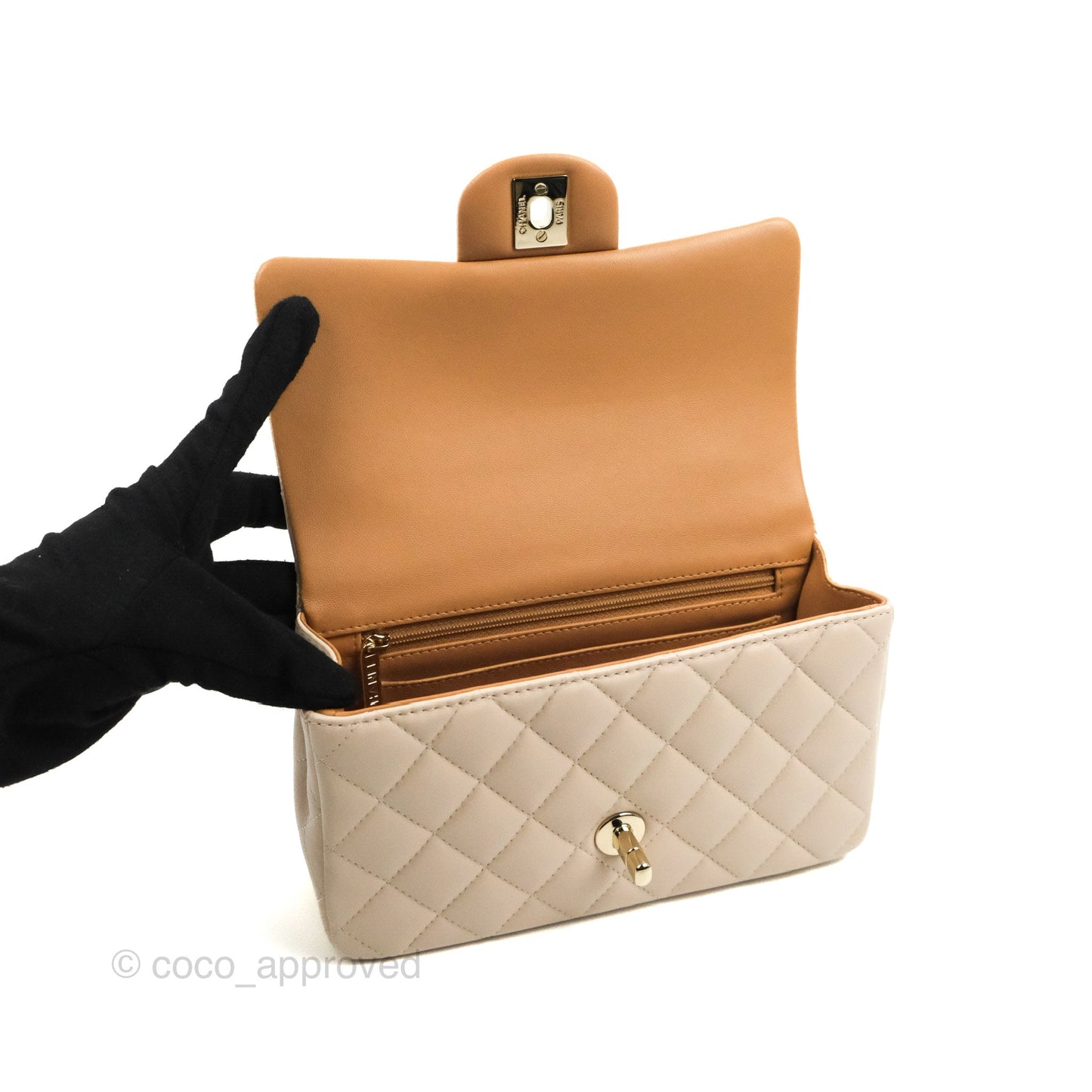 Chanel Top Handle Mini Rectangular Flap Bag Ecru/Beige Lambskin Gold Hardware 23P