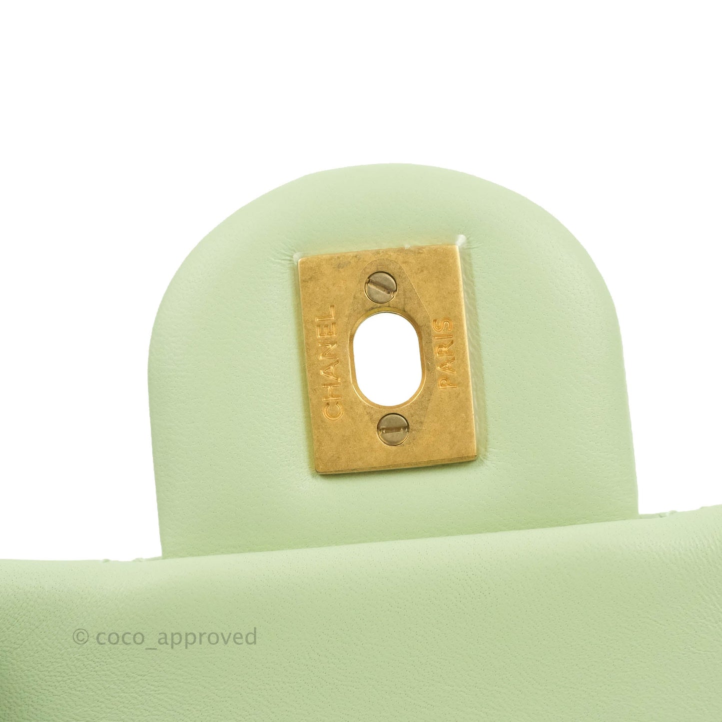 Chanel Mini Square Pearl Crush Quilted Avocado Green Lambskin Aged Gold Hardware