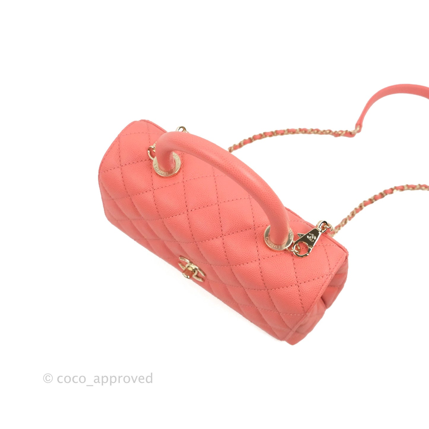 Chanel Small Quilted Coco Handle Coral Pink Caviar Gold Hardware