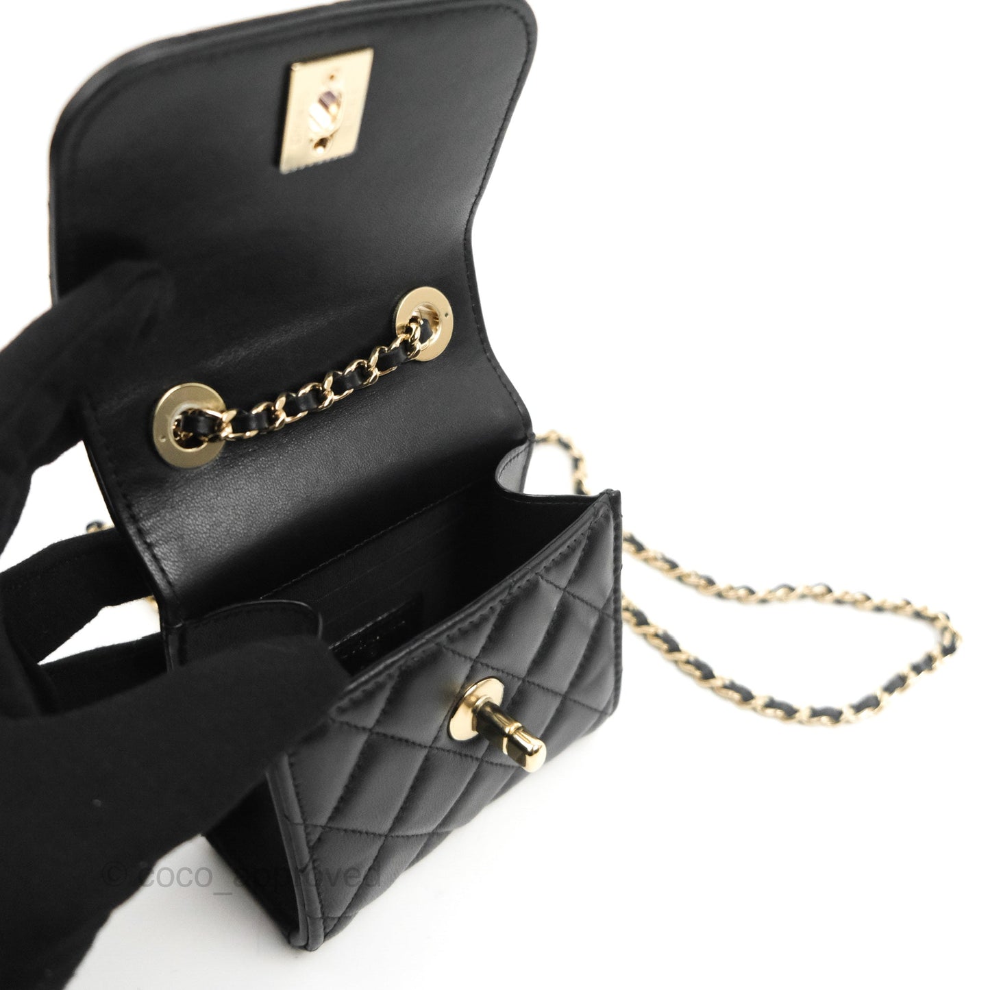 Chanel Mini Quilted Trendy CC Clutch With Chain Black Lambskin Gold Hardware