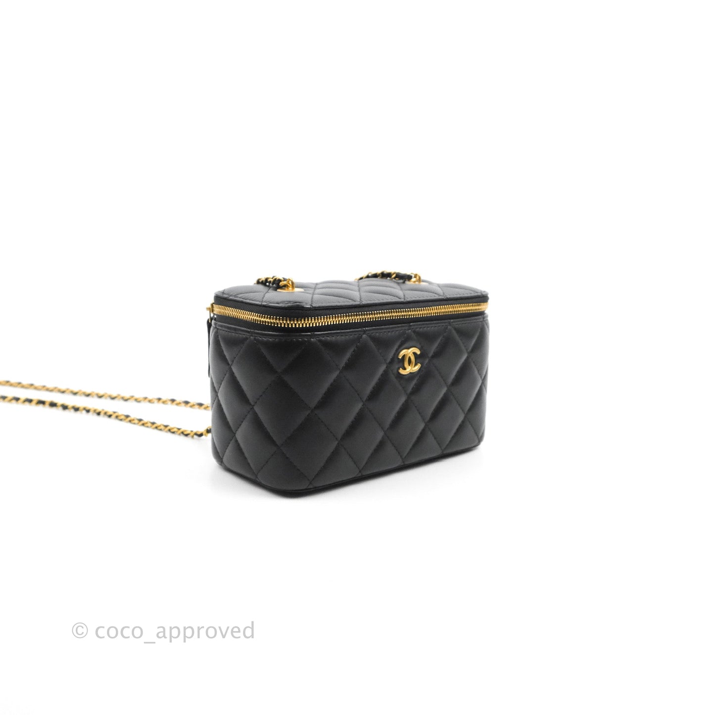 Chanel Vanity with COCO Heart Chain Black Lambskin Aged Gold Hardware