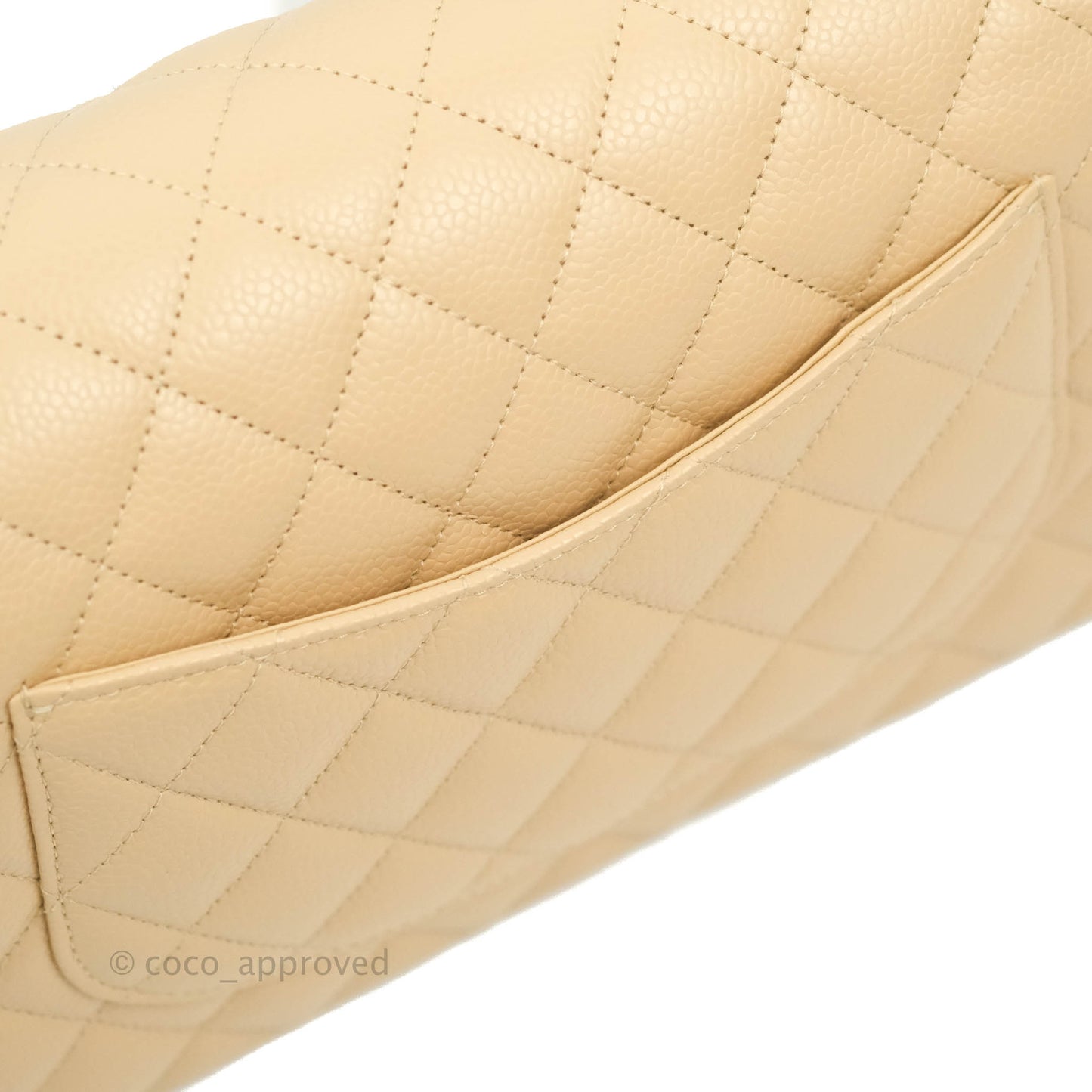 Chanel Classic M/L Medium Flap Quilted Beige Caviar Gold Hardware