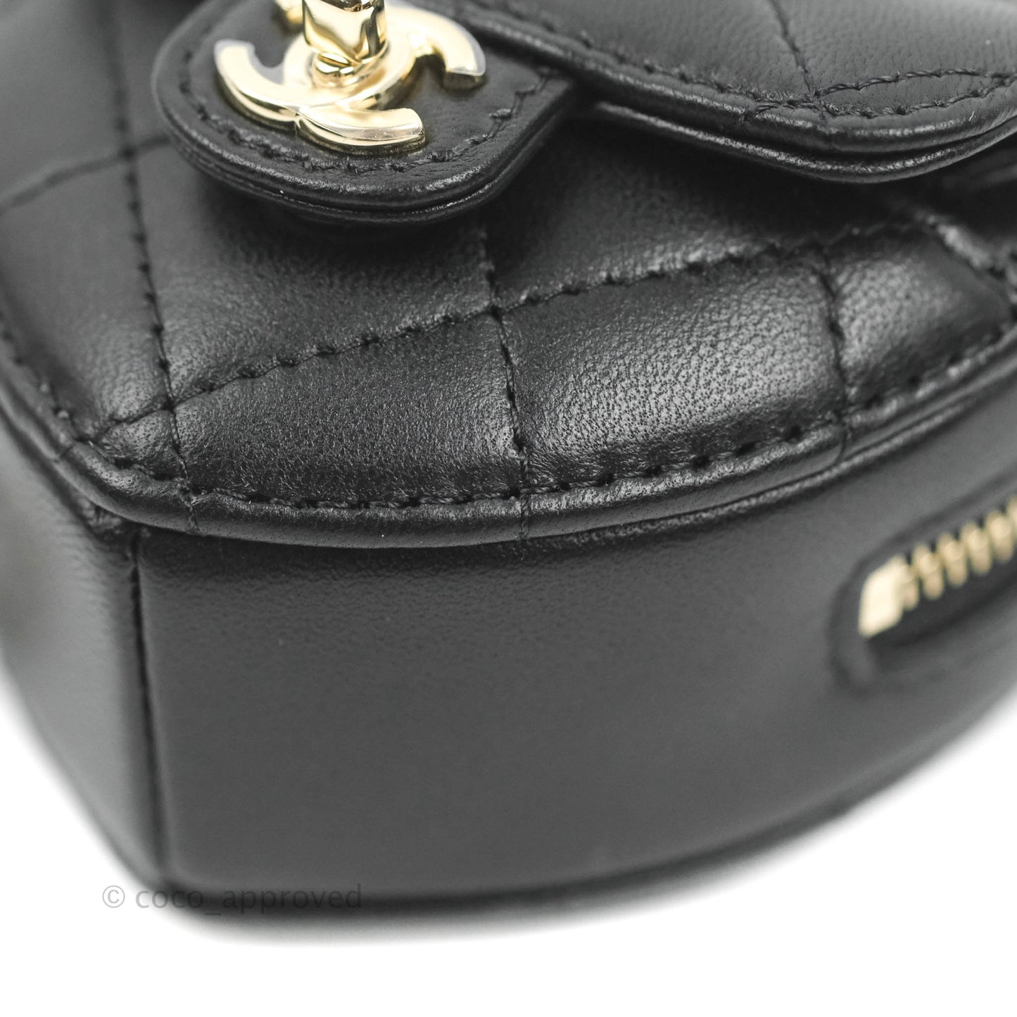 Chanel Small Heart Coin Purse Necklace Black Lambskin Gold Hardware 22S