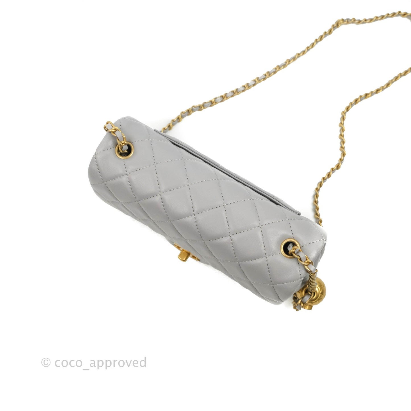 Chanel Mini Rectangular Pearl Crush Quilted Grey Lambskin Aged Gold Hardware