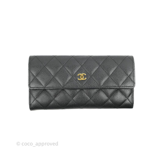 Chanel Black Caviar Quilted Large Classic Flap Wallet