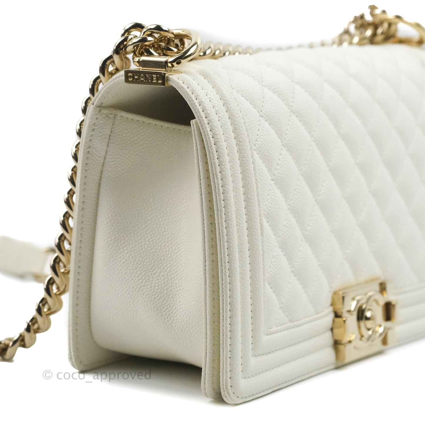 Chanel Quilted Medium Boy White Caviar Gold Hardware