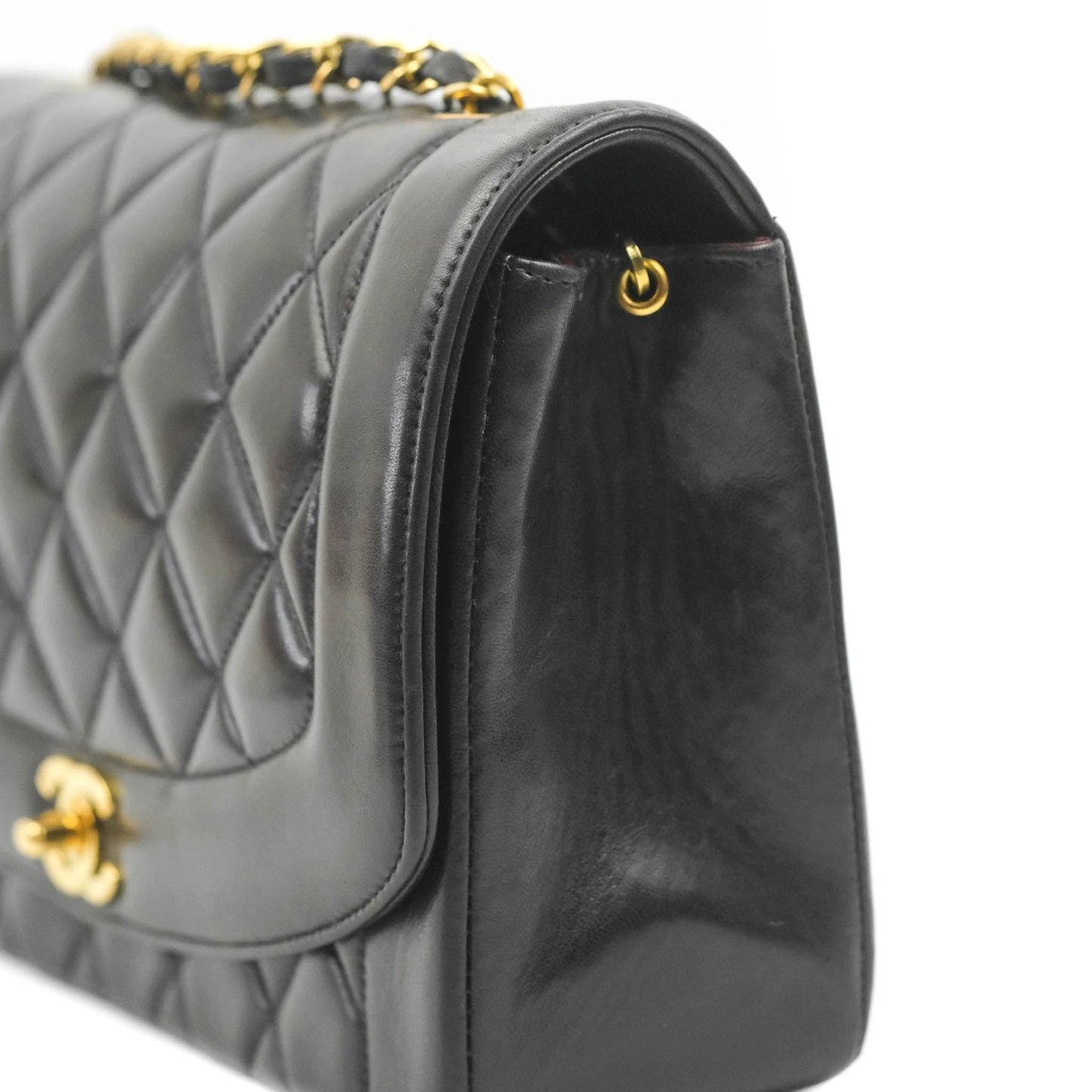 Chanel Vintage Quilted Medium Classic Diana Flap Bag Black Lambskin 24K Gold Hardware