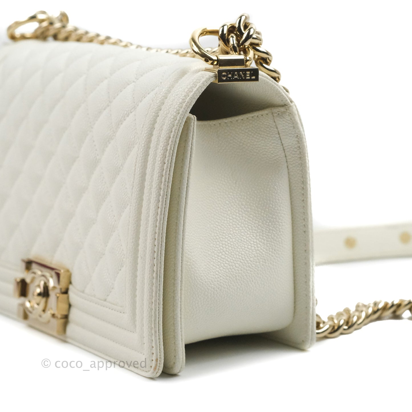 Chanel Quilted Medium Boy White Caviar Gold Hardware