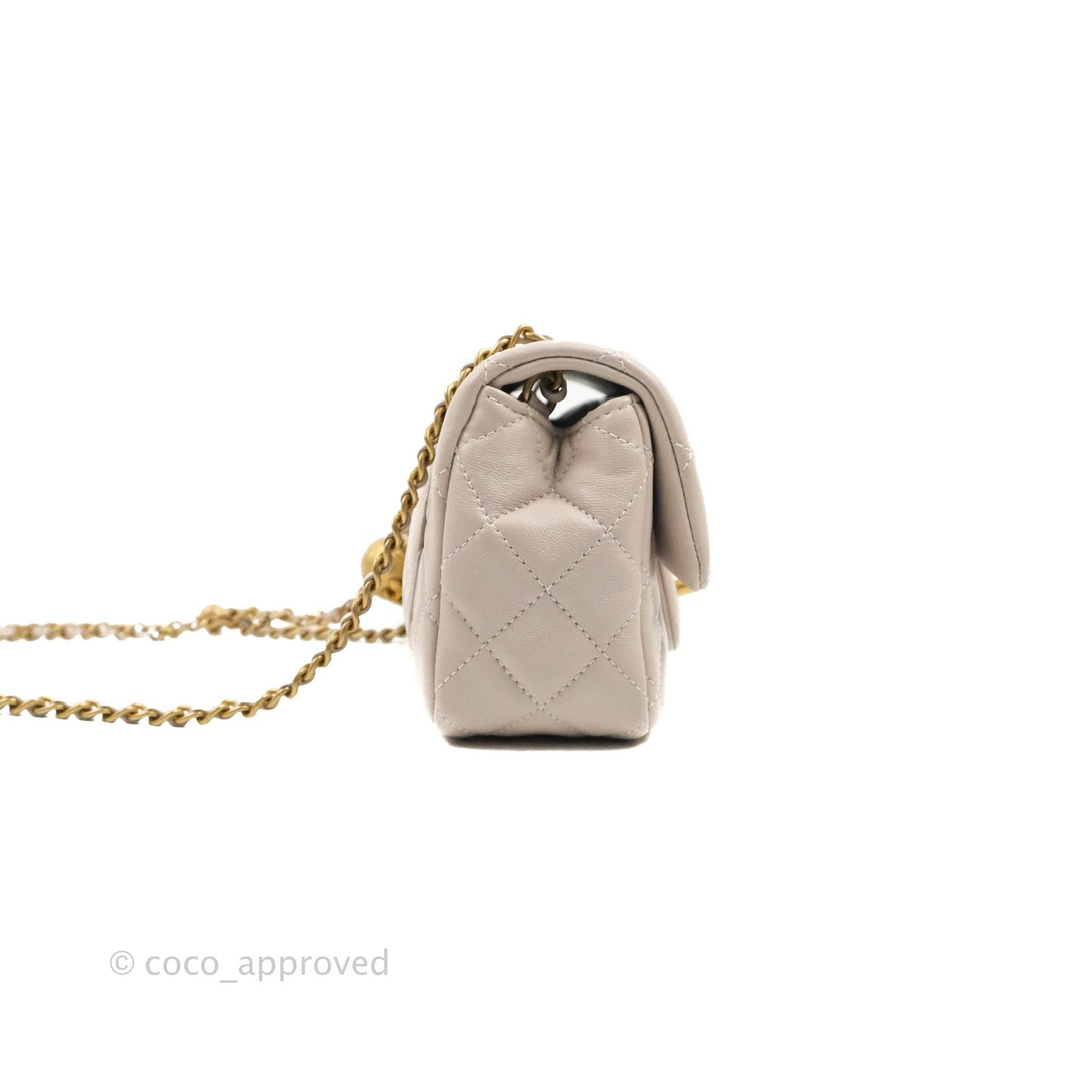 Chanel Mini Rectangular Pearl Crush Quilted Lilac Lambskin Aged Gold Hardware