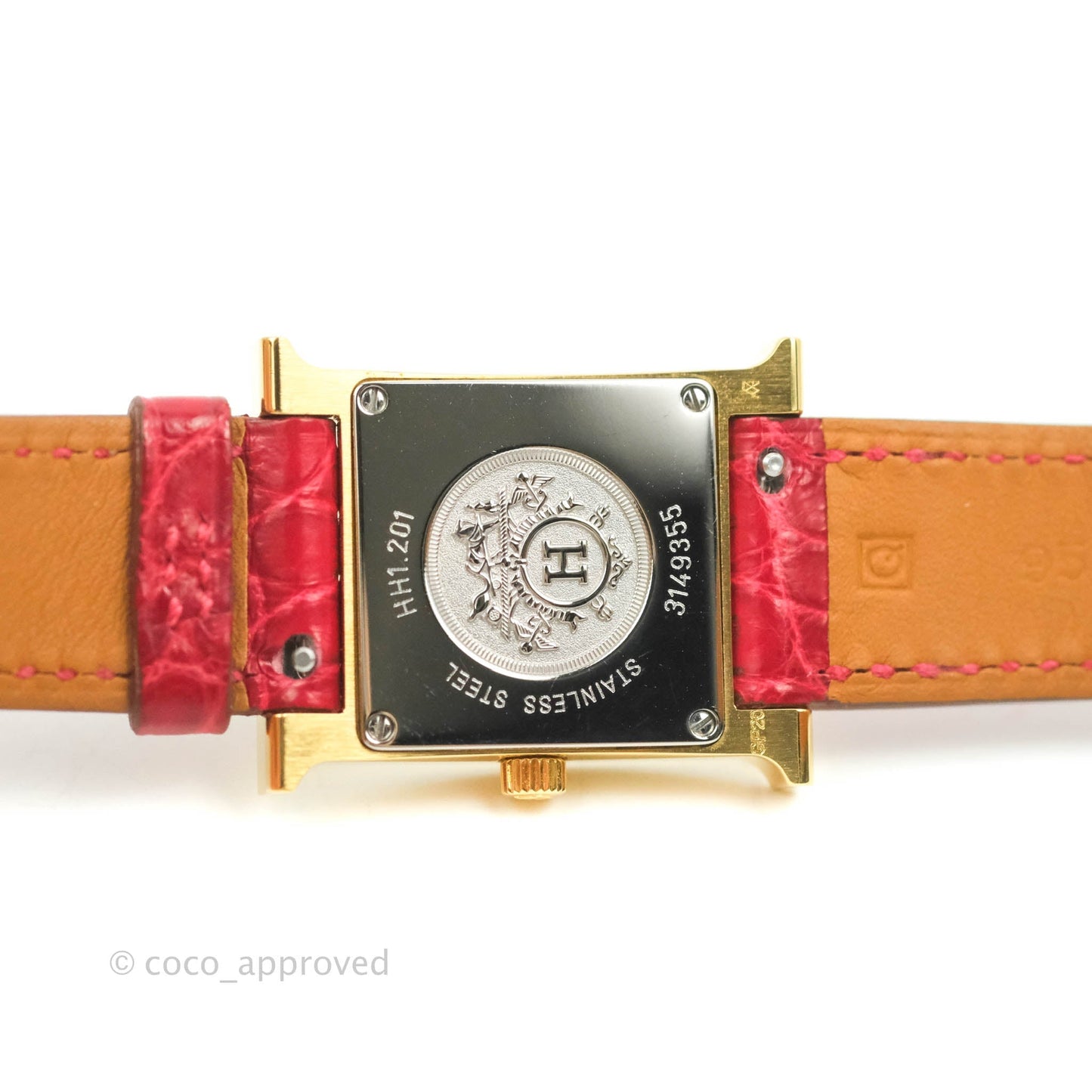 Hermès Heure H PM Watch Red Alligator Gold Hardware
