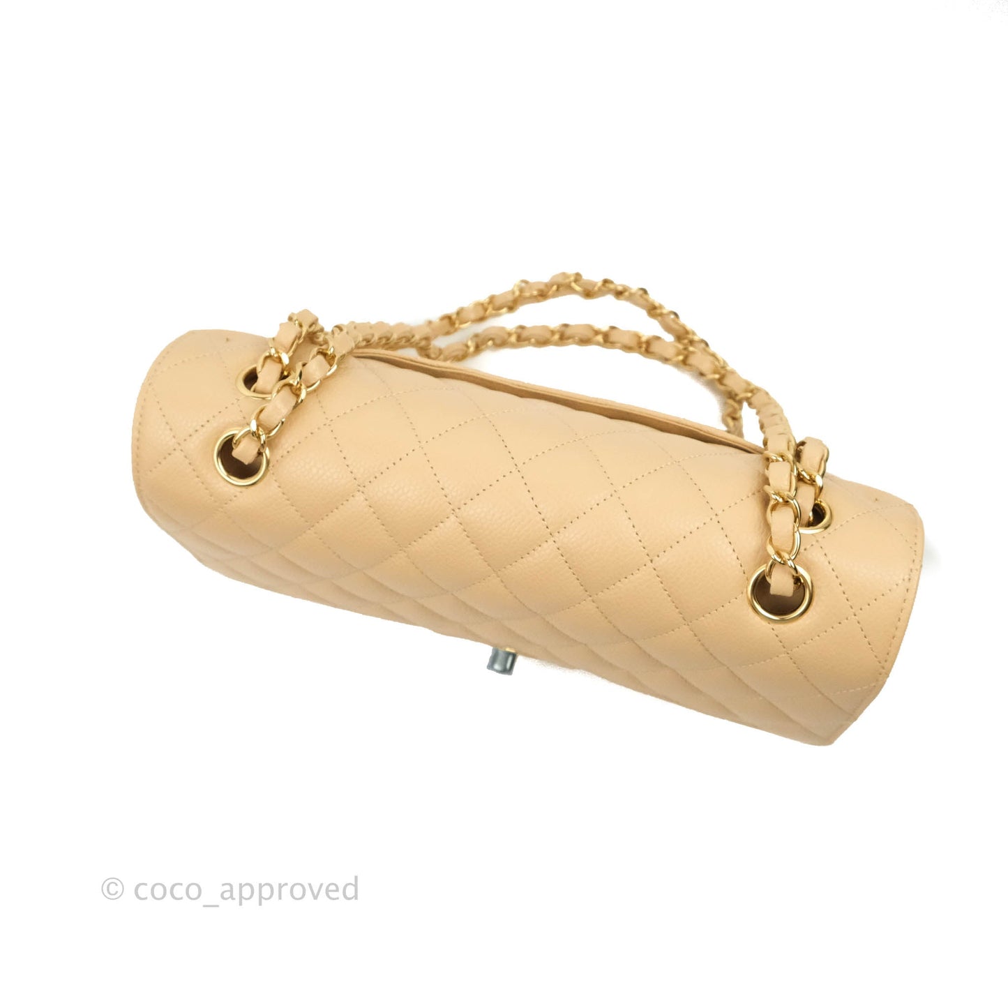 Chanel Classic M/L Medium Flap Quilted Beige Caviar Gold Hardware