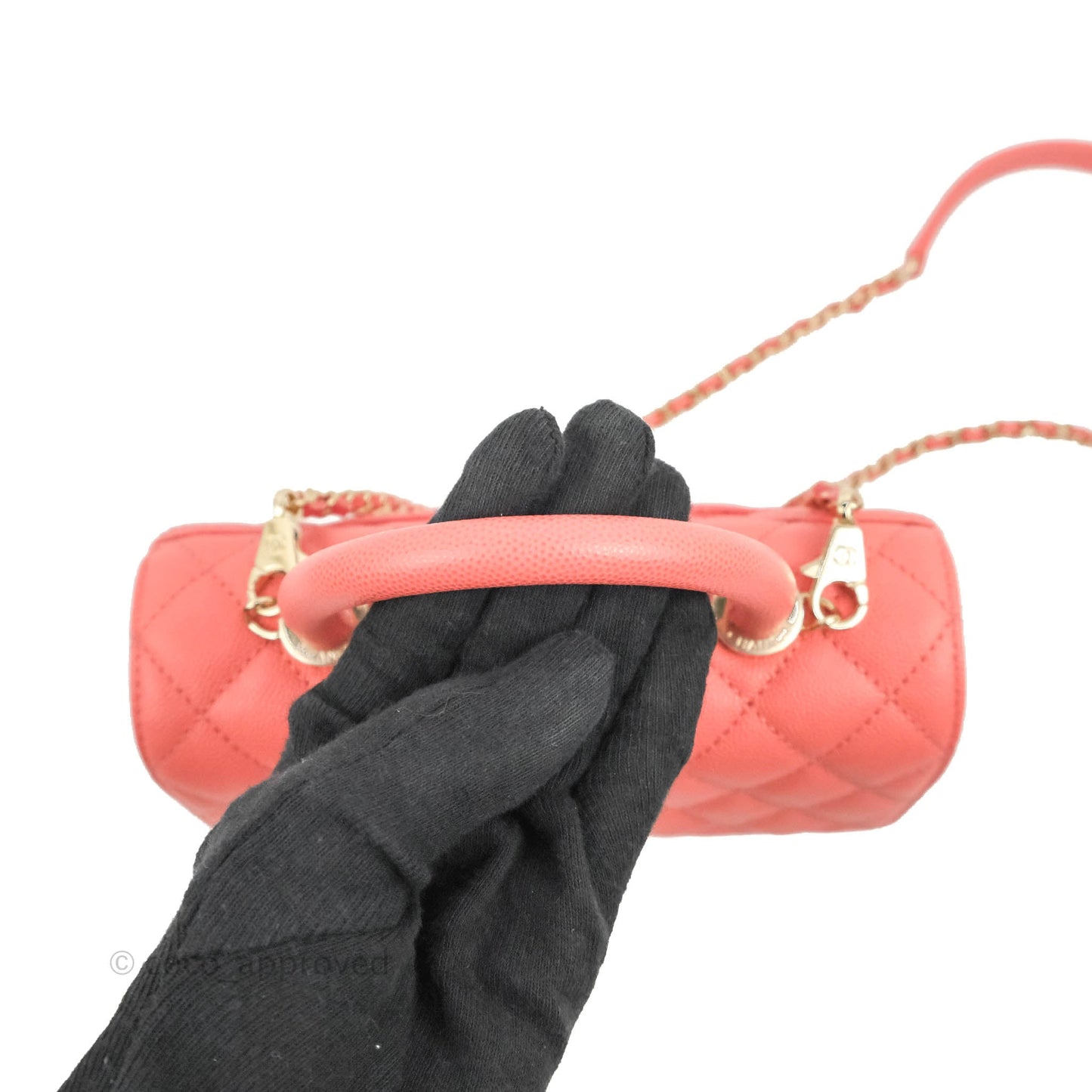 Chanel Small Quilted Coco Handle Coral Pink Caviar Gold Hardware
