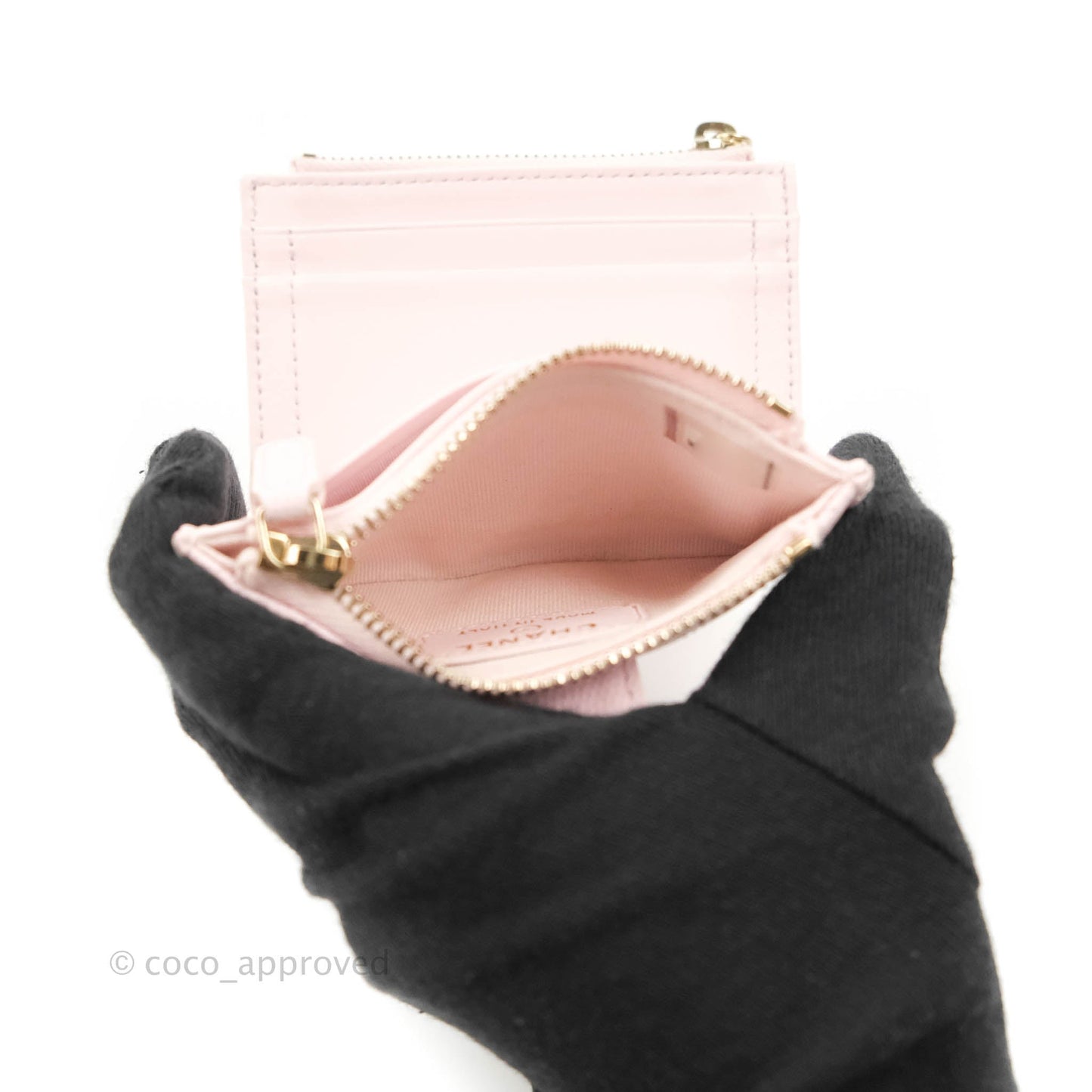Chanel Folded Double Zip Coin Case Card Pink Caviar Gold Hardware