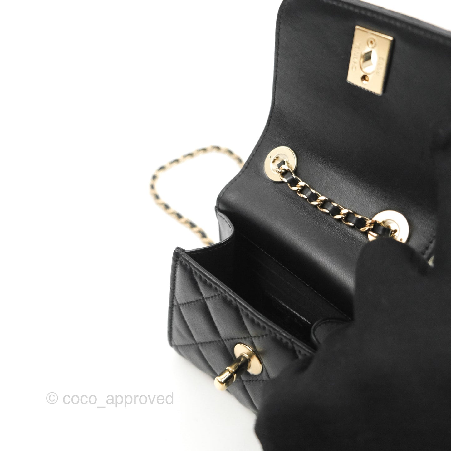Chanel Mini Quilted Trendy CC Clutch With Chain Black Lambskin Gold Hardware