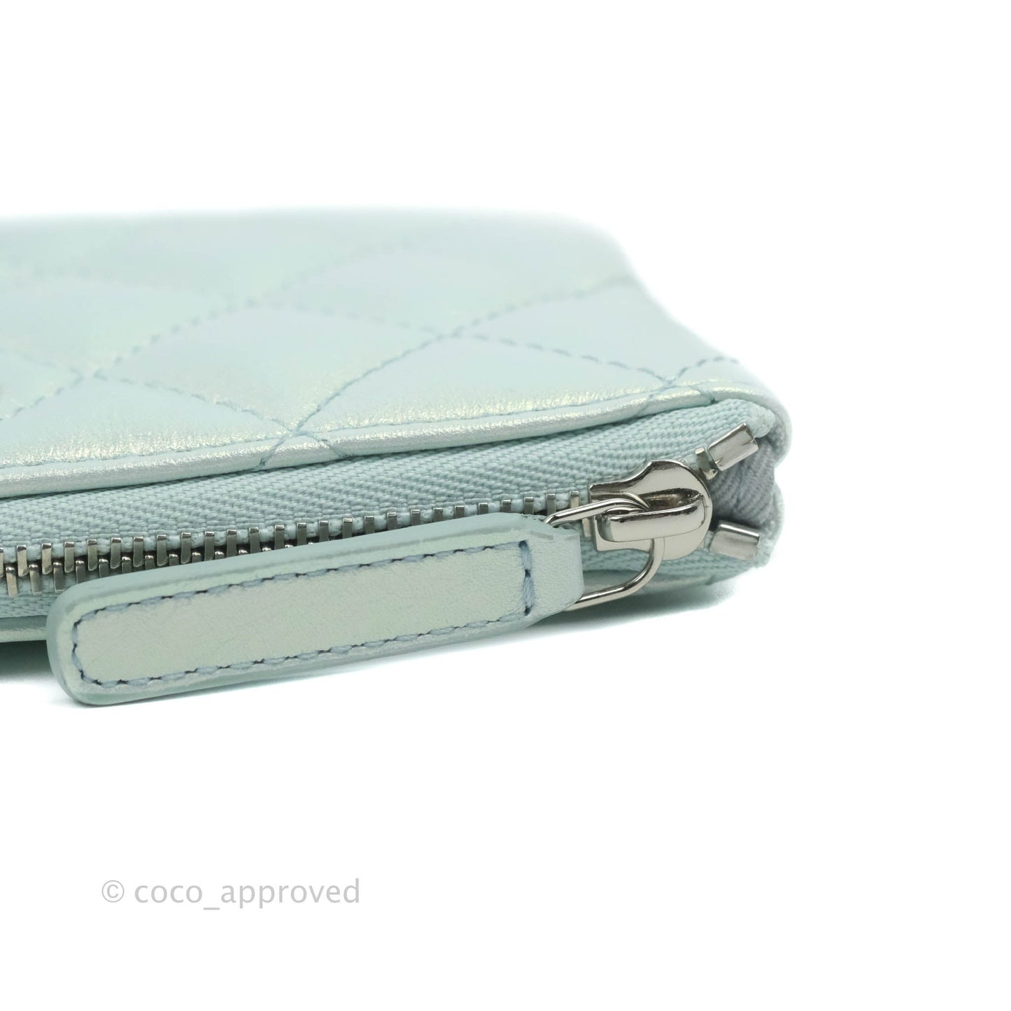 Chanel Mini Quilted O Case Iridescent Light Blue Calfskin Silver Hardware