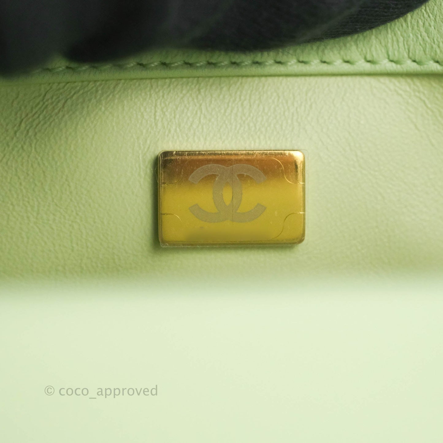 Chanel Mini Square Pearl Crush Quilted Avocado Green Lambskin Aged Gold Hardware