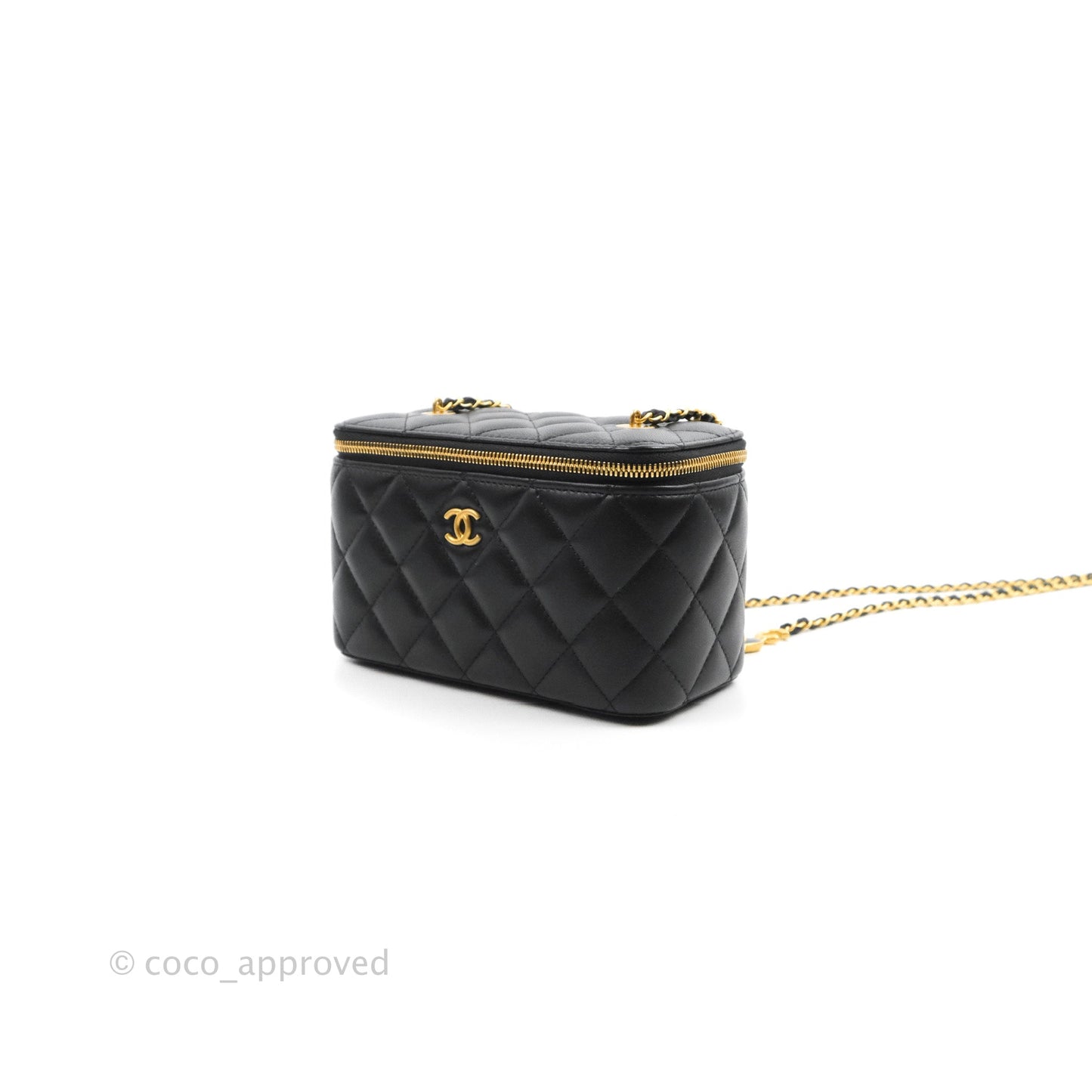 Chanel Vanity with COCO Heart Chain Black Lambskin Aged Gold Hardware