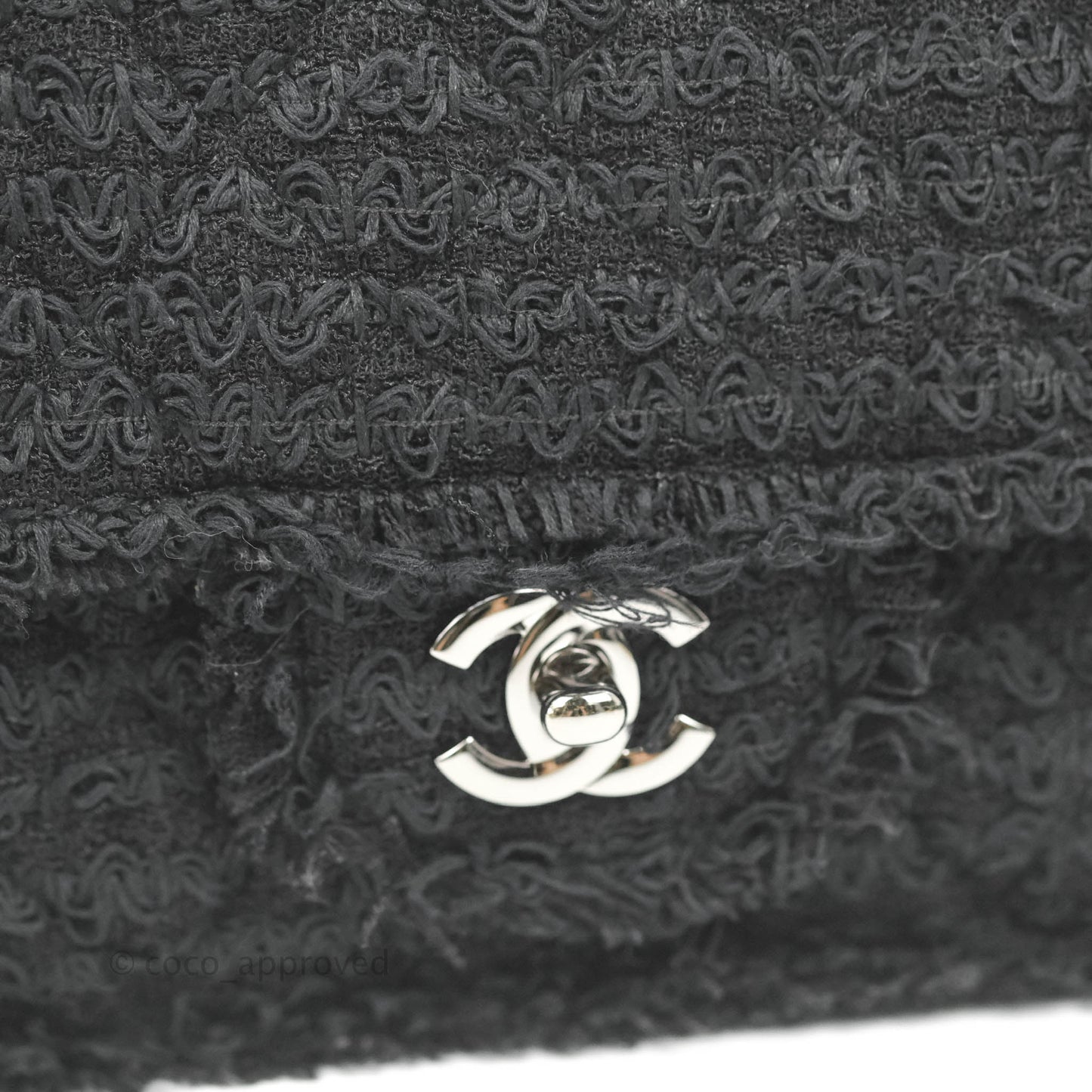 Chanel Medium Classic Double Flap Bag Black Tweed Gold & Gun Metal Hardware