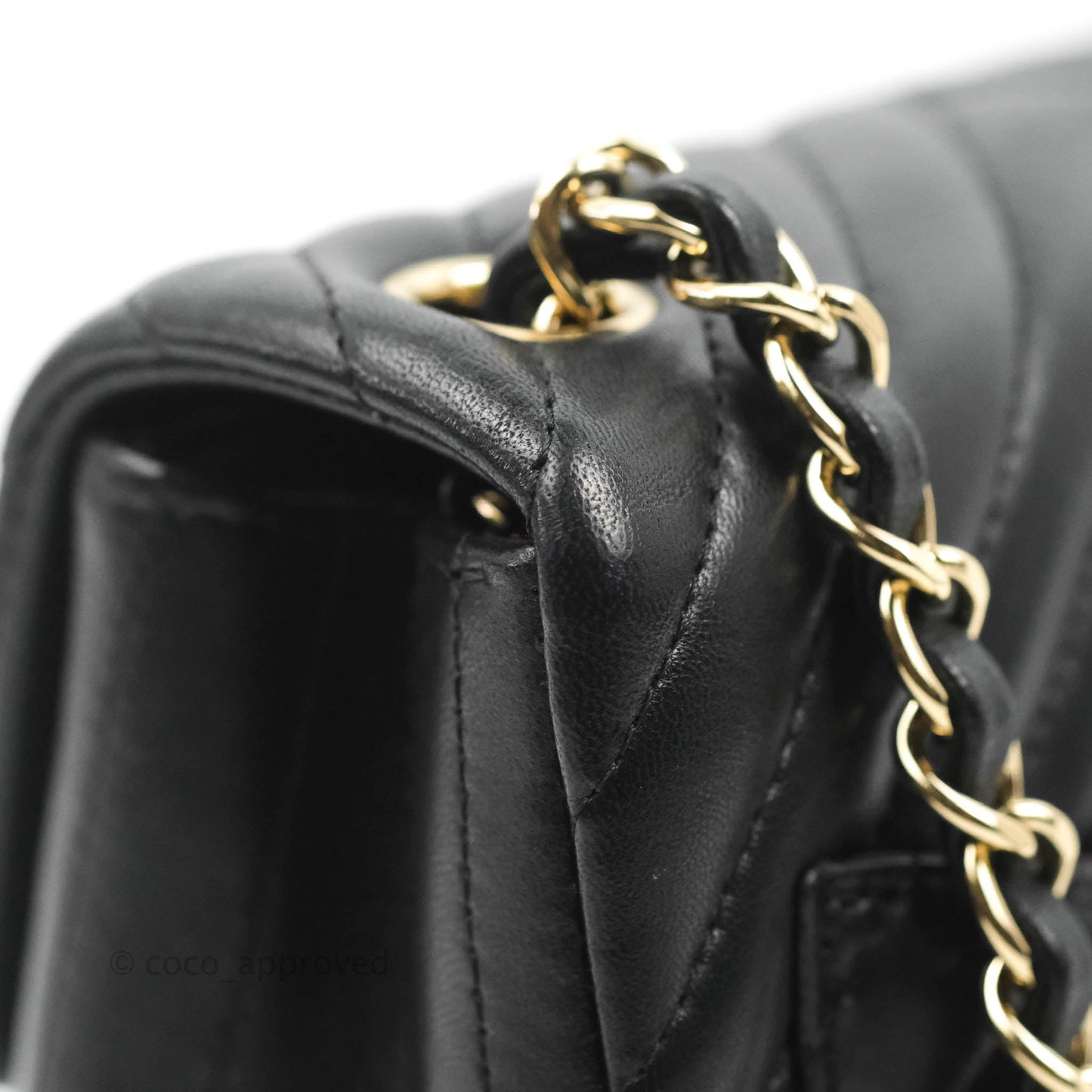 Chanel Mini Square Black Chevron Lambskin Gold Hardware