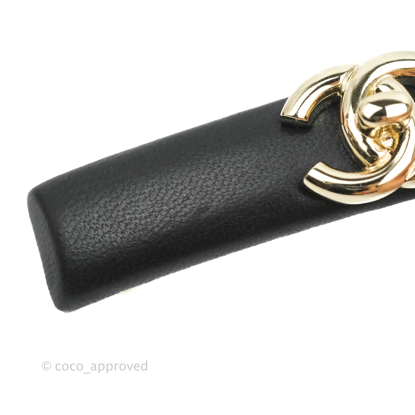 Chanel Leather Hair Clip Black Lambskin Gold Hardware 21S