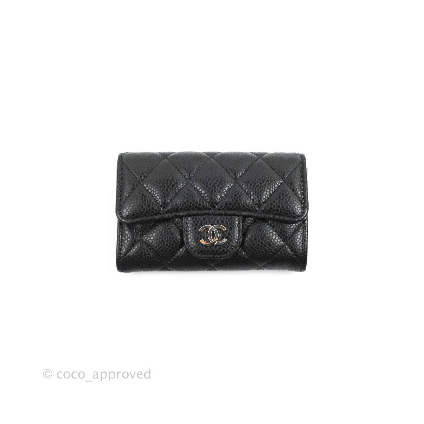 Chanel Quilted Flap Card Holder Black Caviar Silver Hardware