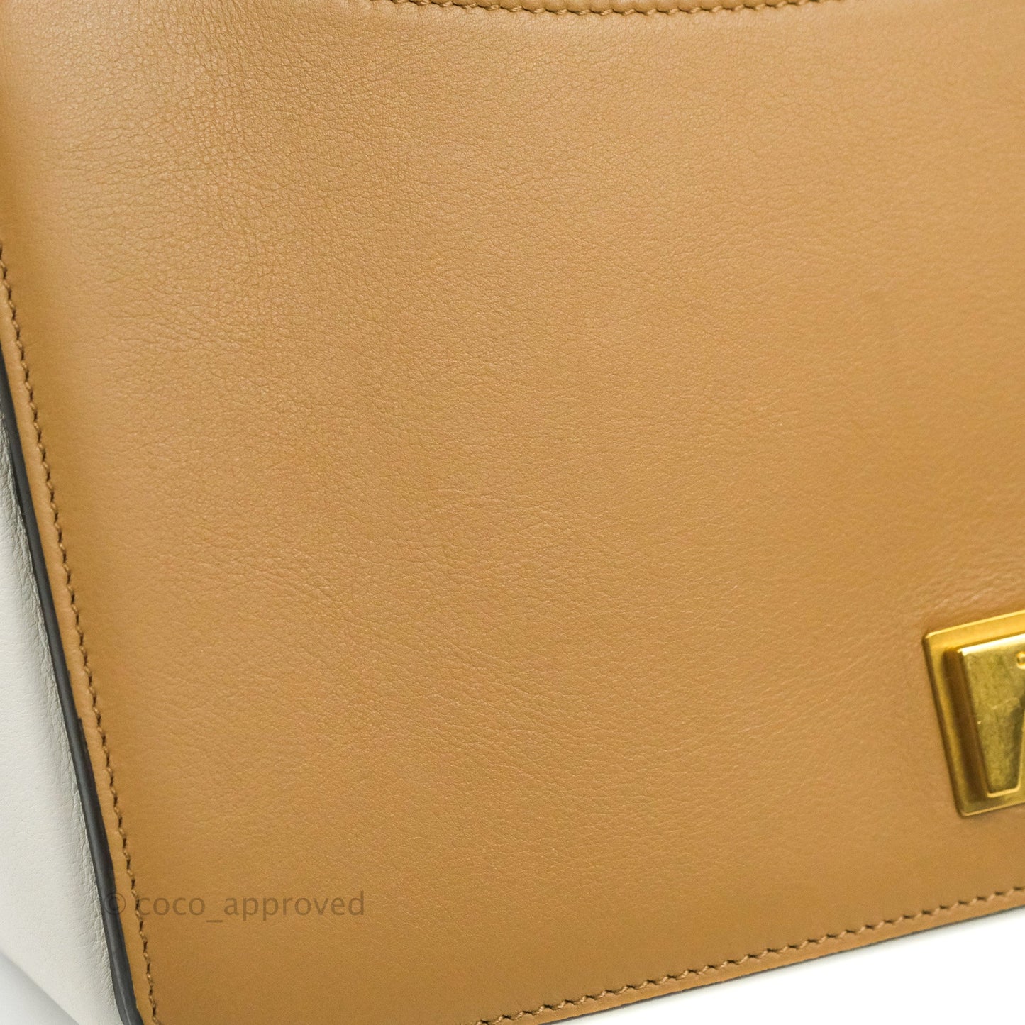 Celine Frame Shoulder Bag White Brown Calfskin Gold Hardware