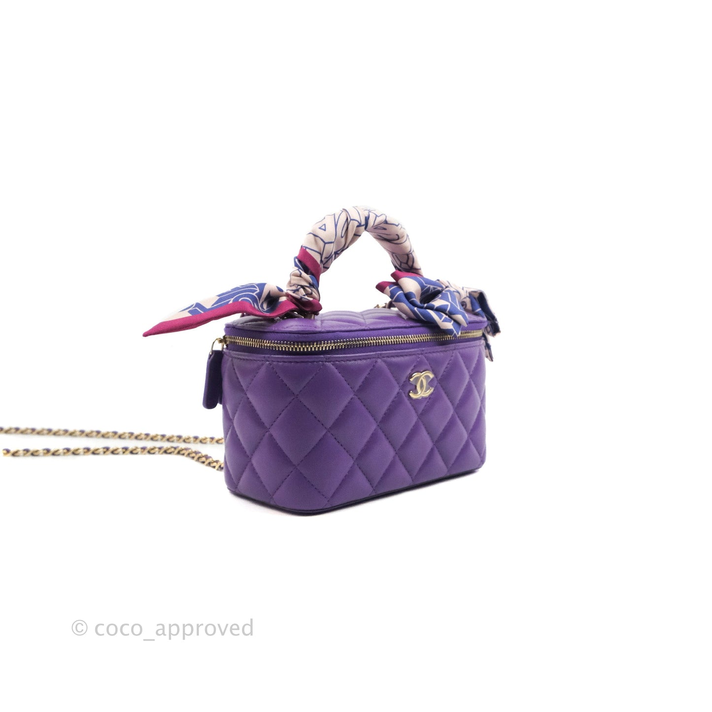 Chanel Vanity Rectangular Top Handle Purple Lambskin Gold Hardware with Twilly
