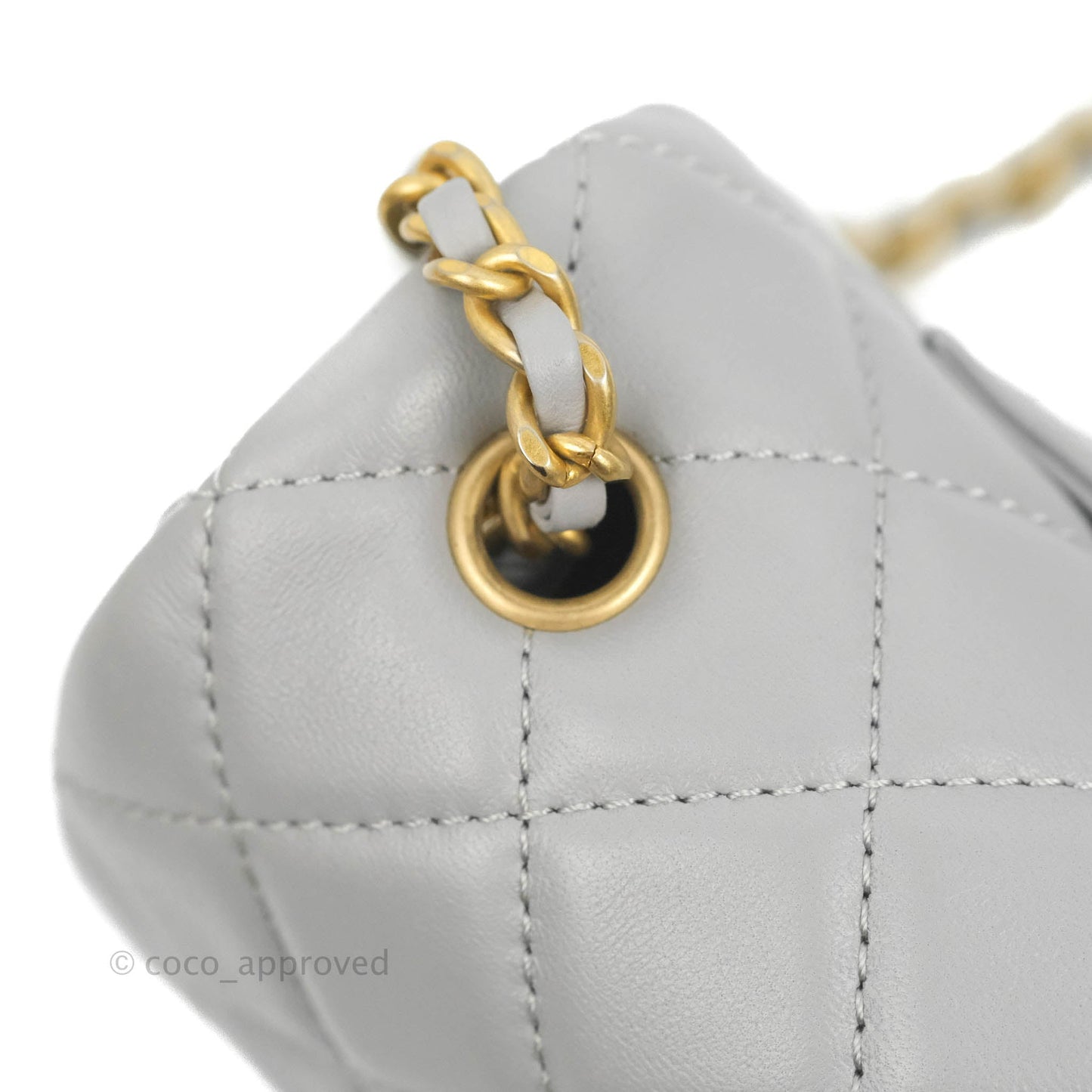 Chanel Mini Rectangular Pearl Crush Quilted Grey Lambskin Aged Gold Hardware