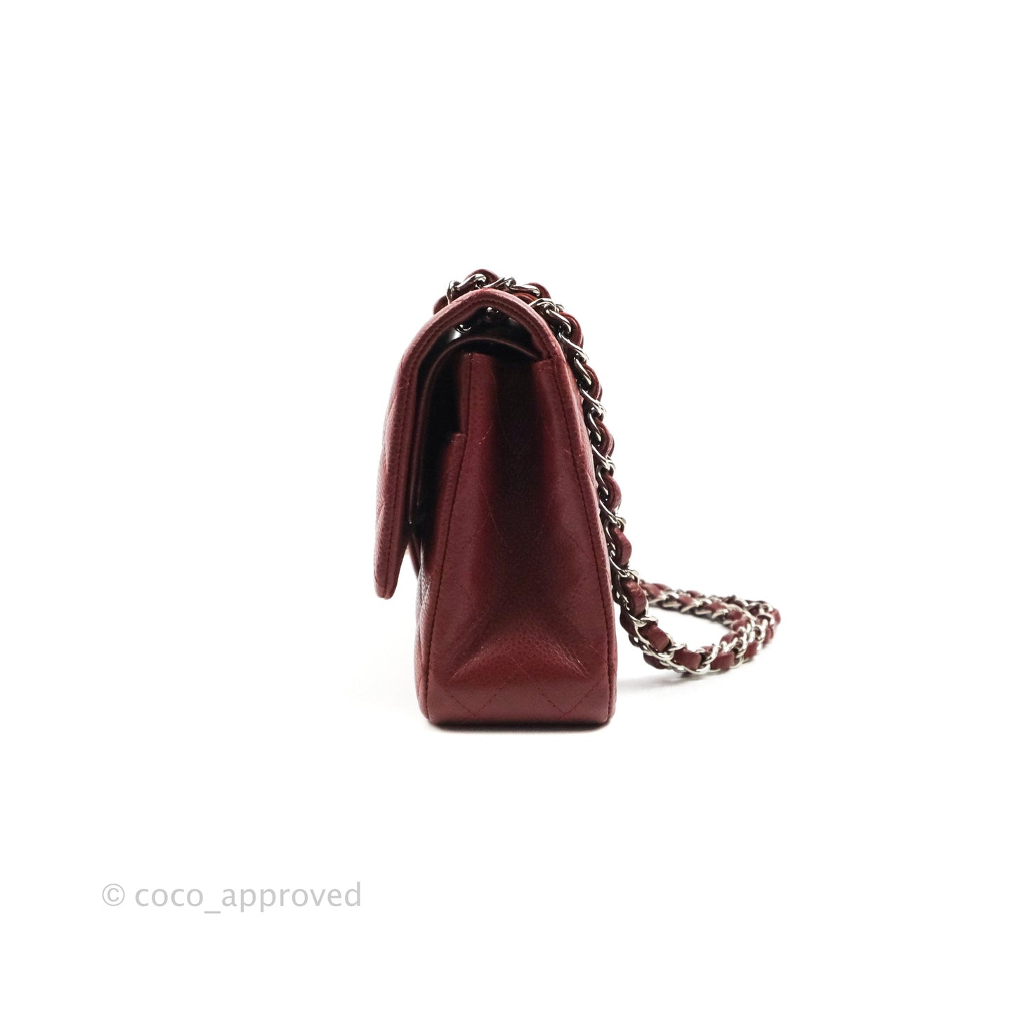 Chanel Classic M/L Medium Flap Quilted Dark Red Caviar Silver Hardware