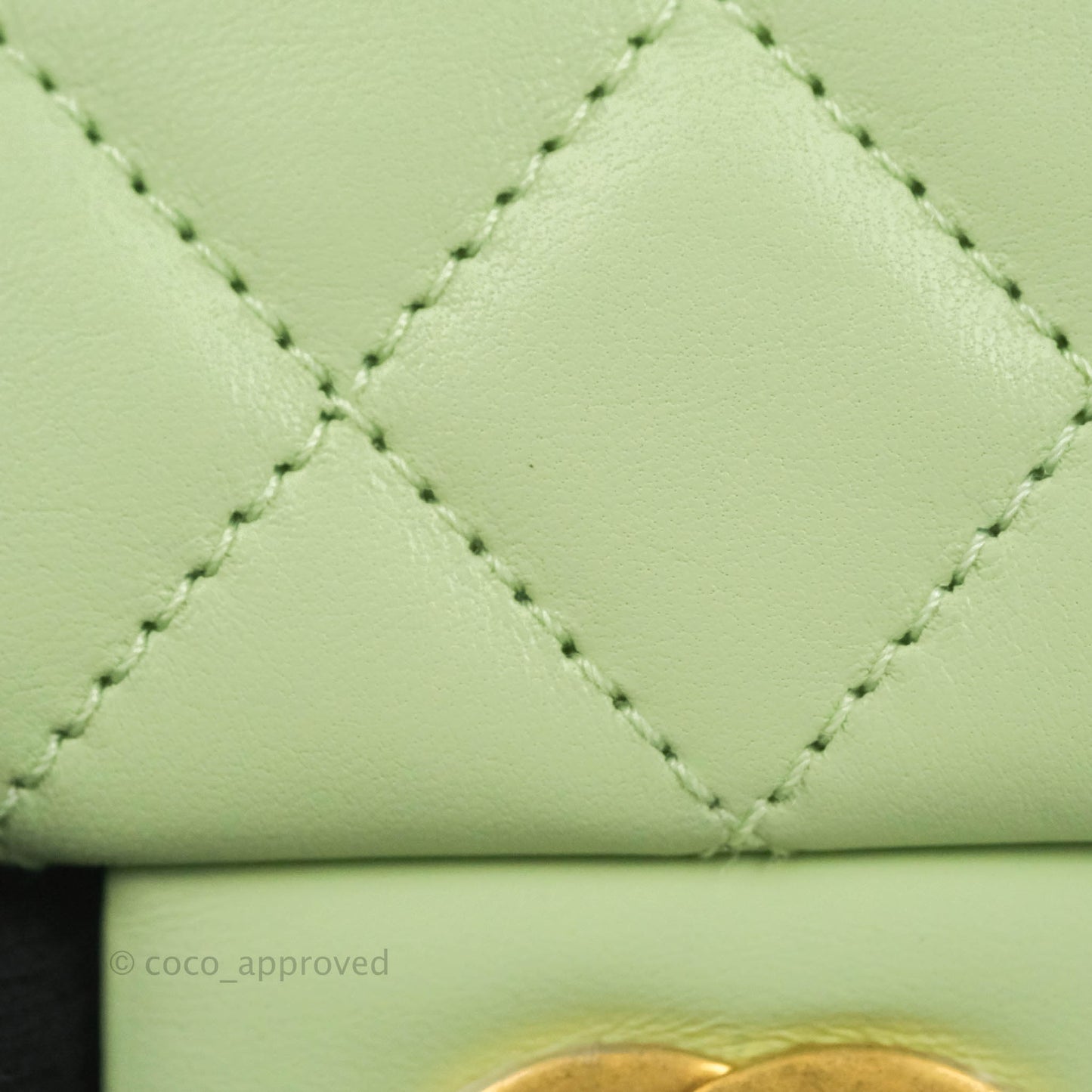 Chanel Mini Square Pearl Crush Quilted Avocado Green Lambskin Aged Gold Hardware