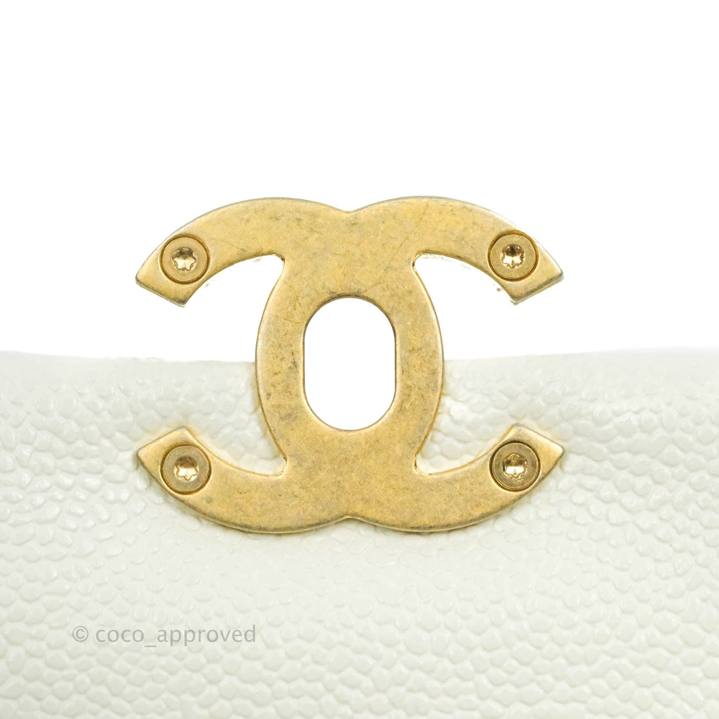 Chanel Small Quilted Melody Flap White Caviar Aged Gold Hardware 22P