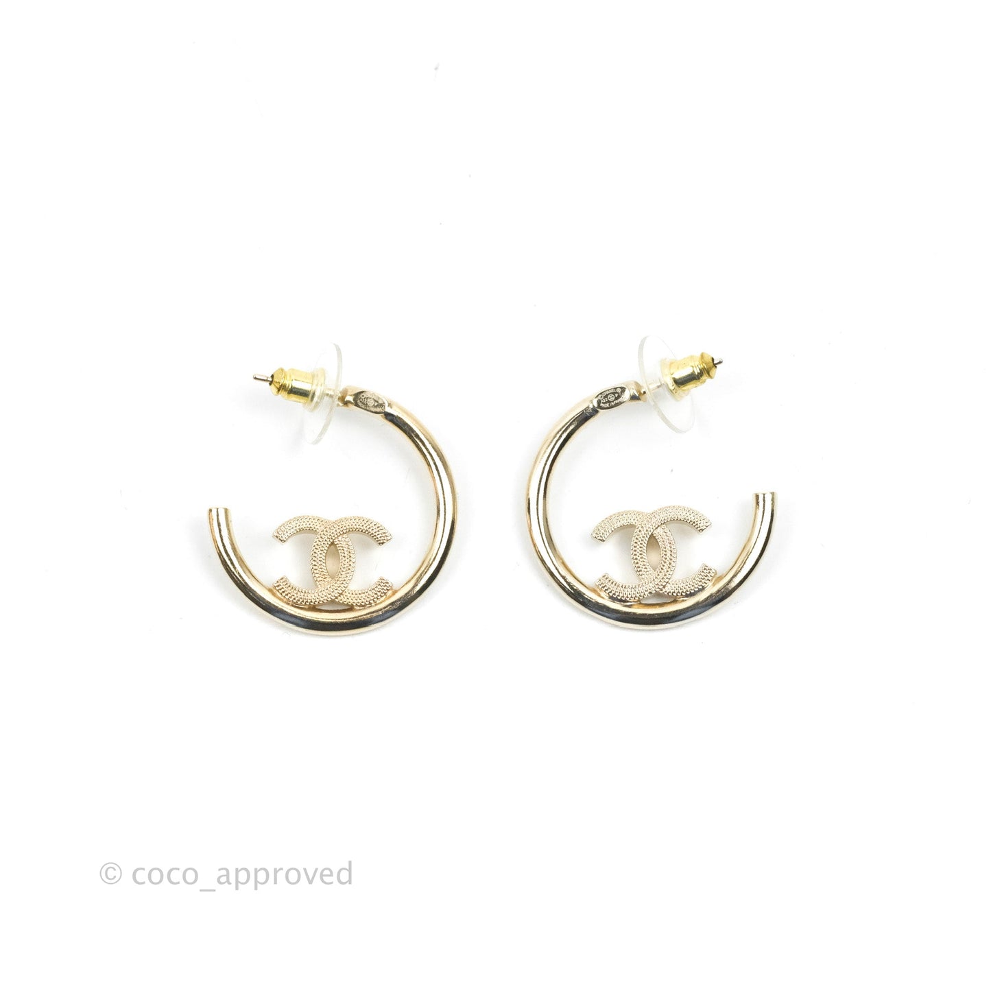 Chanel CC Hoop Earrings Gold Tone 22P