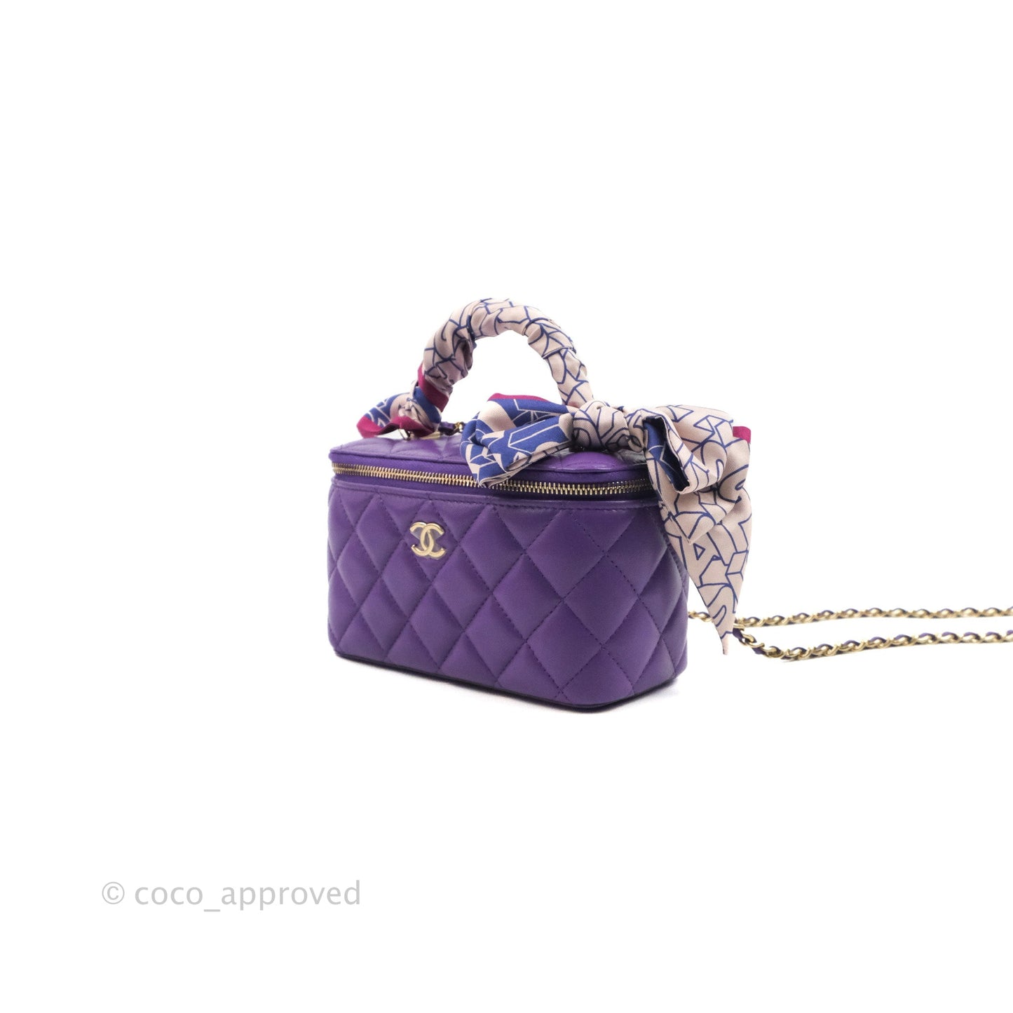 Chanel Vanity Rectangular Top Handle Purple Lambskin Gold Hardware with Twilly