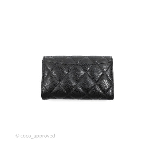 Chanel Quilted Flap Card Holder Black Caviar Silver Hardware