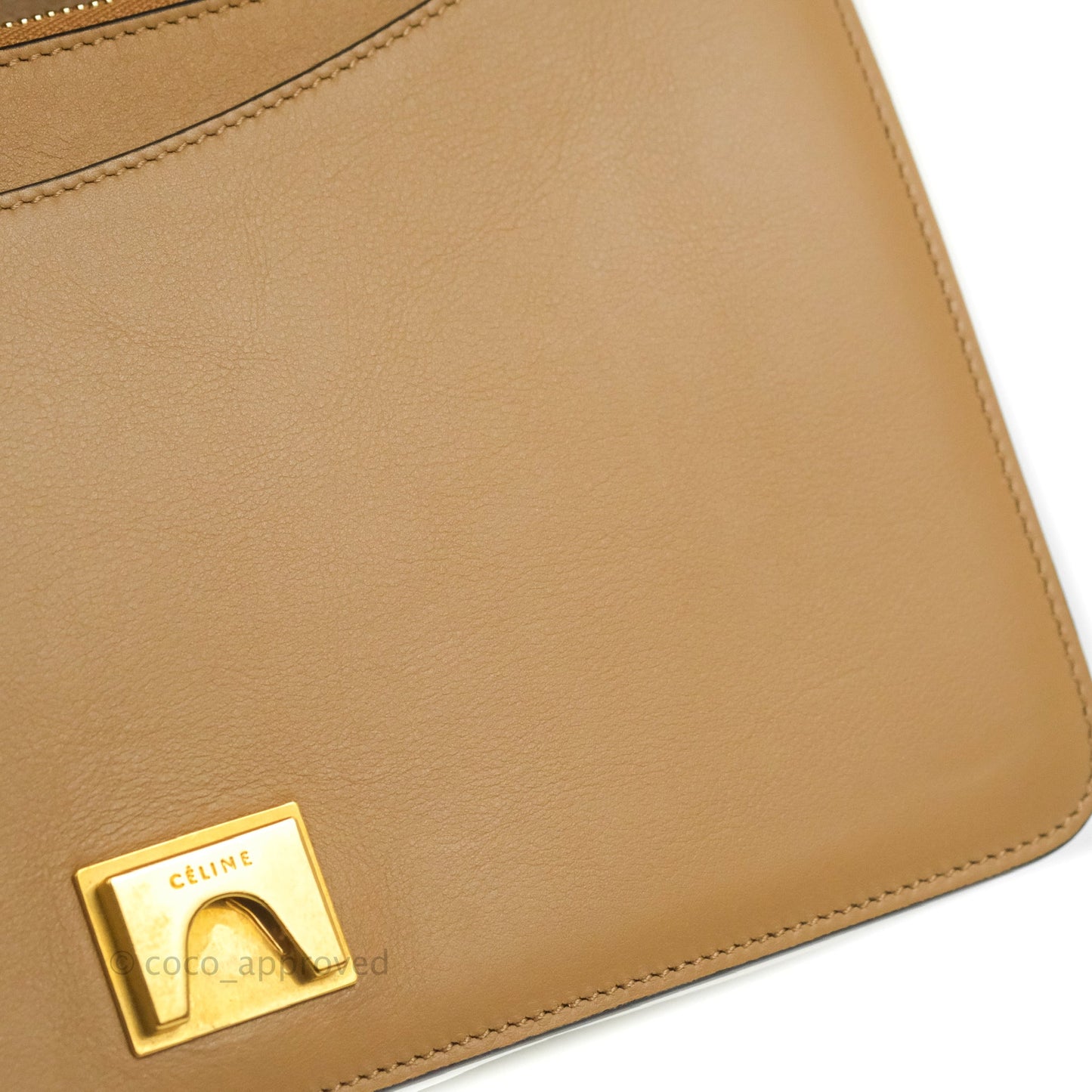 Celine Frame Shoulder Bag White Brown Calfskin Gold Hardware