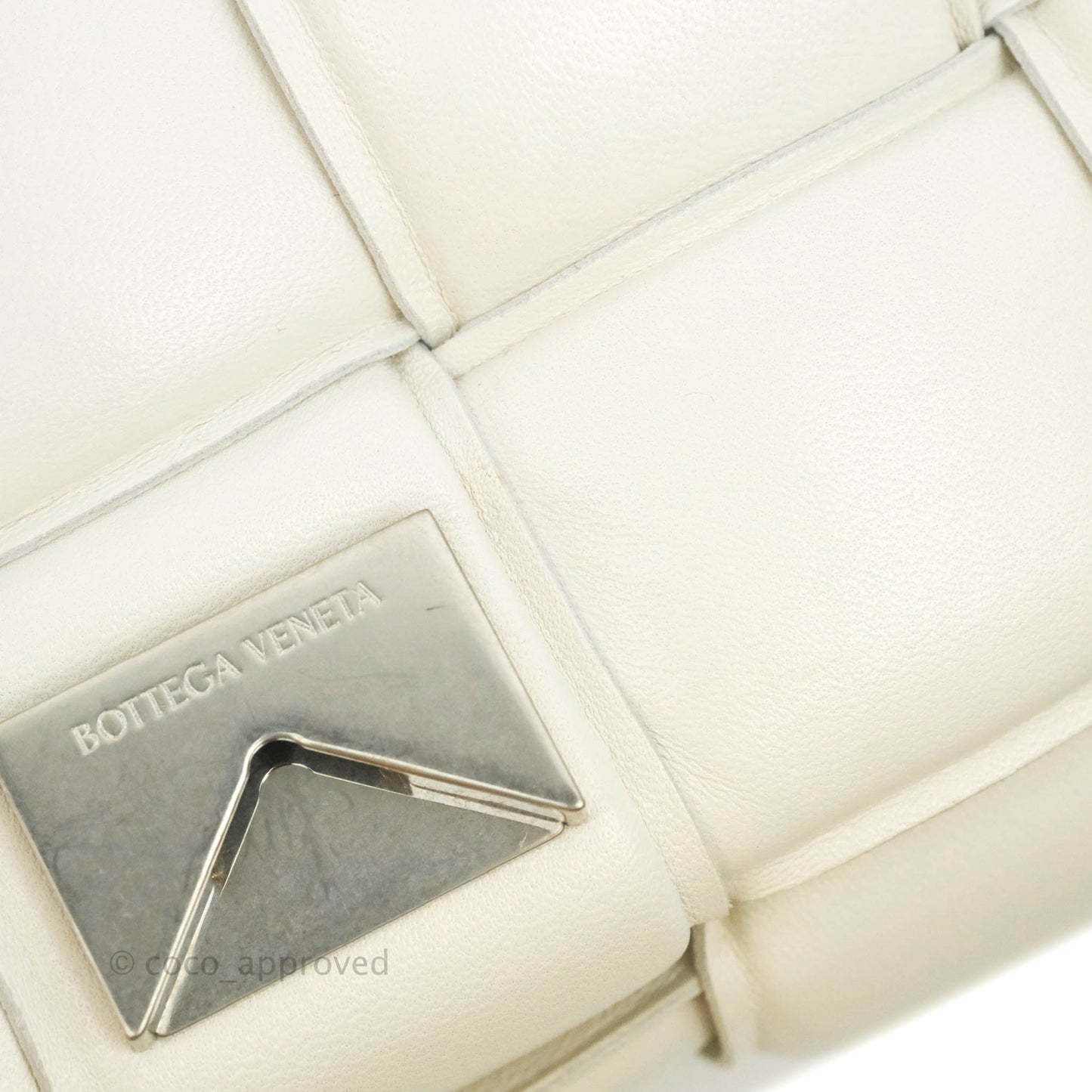 Bottega Veneta Padded Cassette Shoulder Bag Intrecciato White Lambskin Silver Hardware