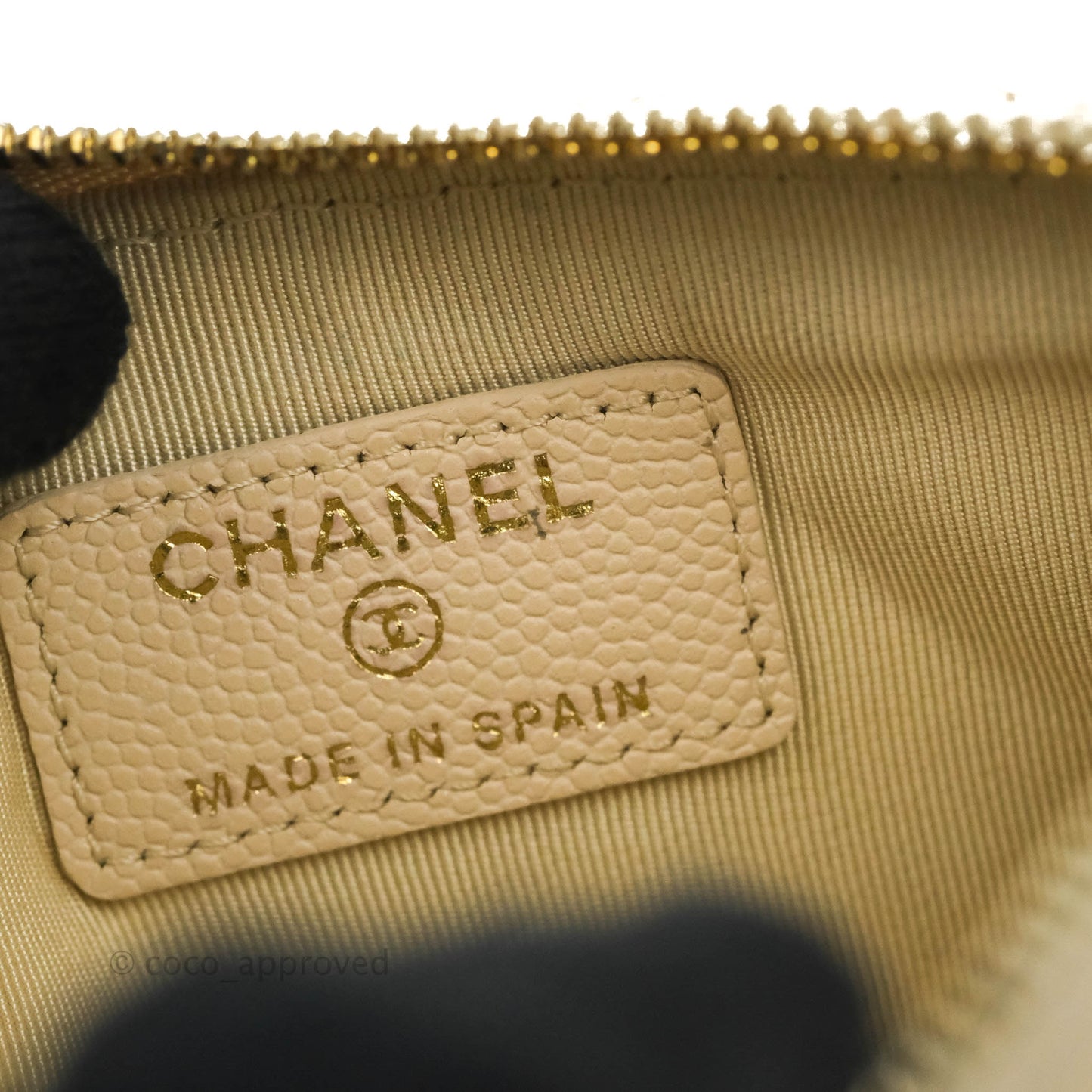 Chanel Quilted Mini O Case Light Beige Caviar Gold Hardware