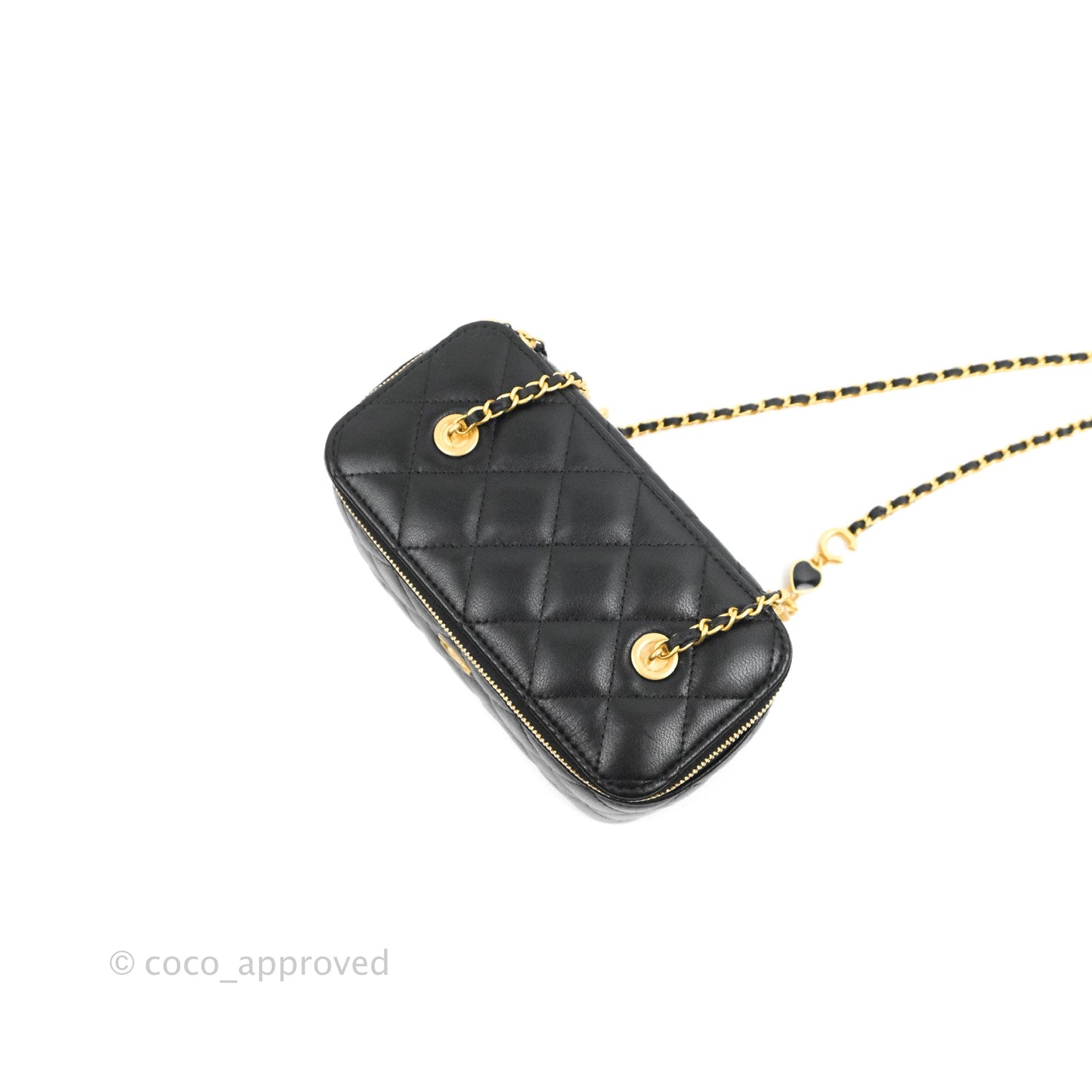 Chanel Vanity with COCO Heart Chain Black Lambskin Aged Gold Hardware