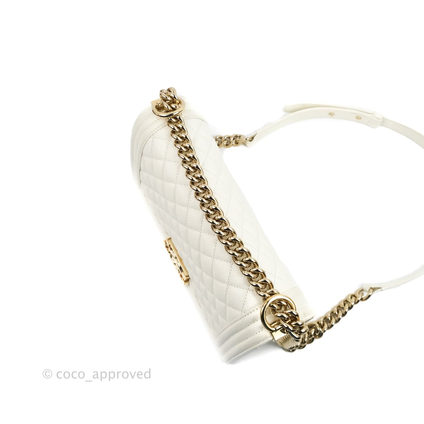 Chanel Quilted Medium Boy White Caviar Gold Hardware